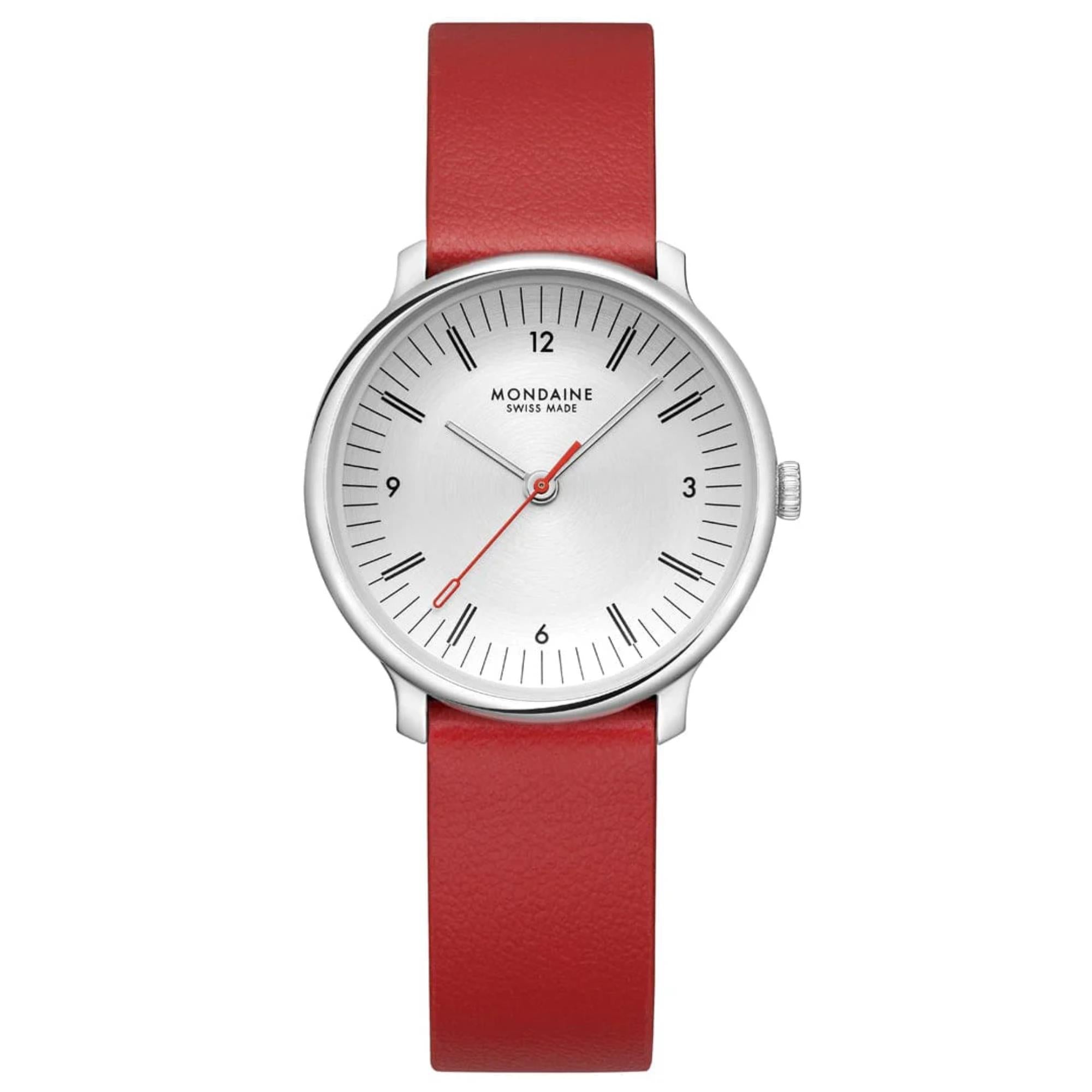 Mondaine Doppio White Dial Red Vegan Grape Leather Unisex Watch MLE.33110.LCV