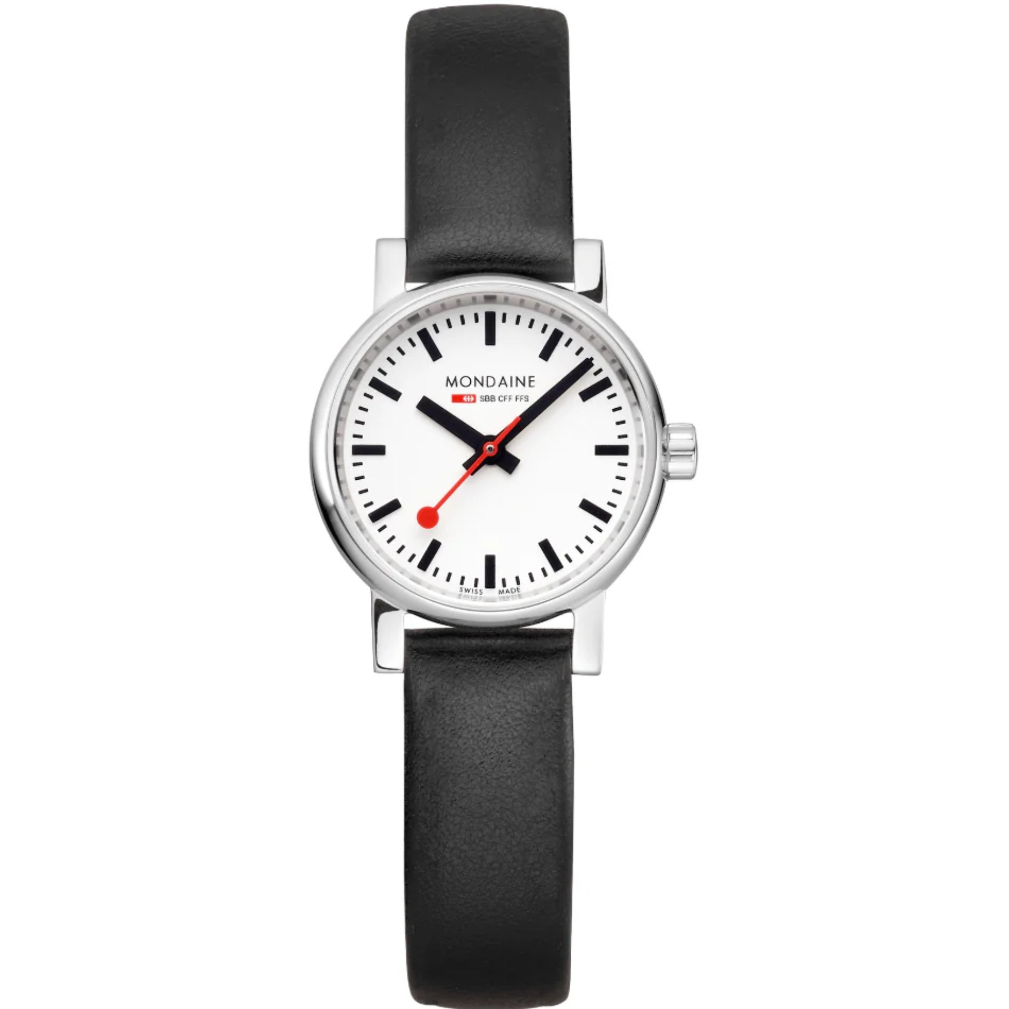 Mondaine EVO2 Quartz White Dial Black Vegan Grape Leather Strap Ladies Watch MSE.26110.LBV
