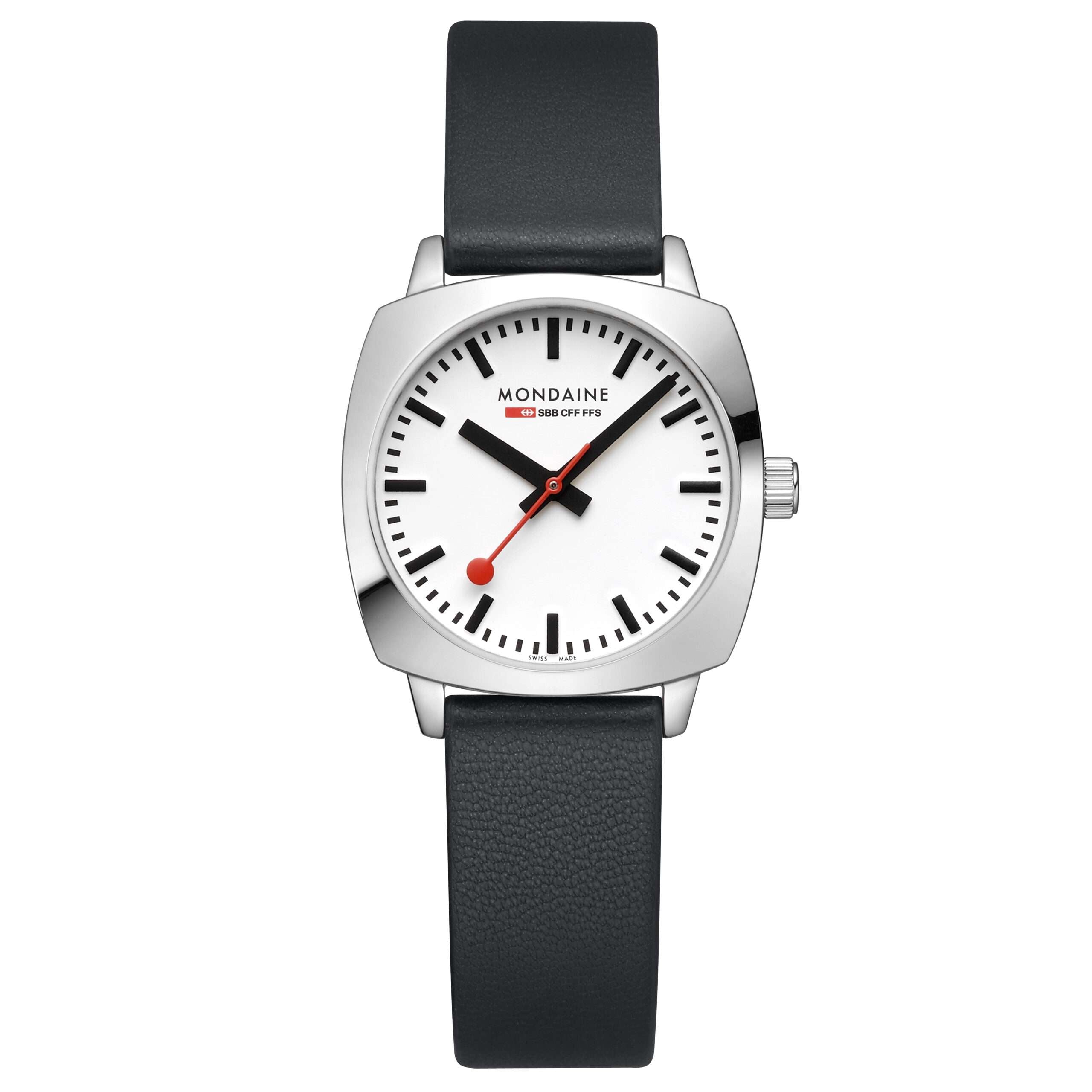 Mondaine Petite Cushion Square Leather Strap White Dial Ladies Watch MSL.31110.LBV