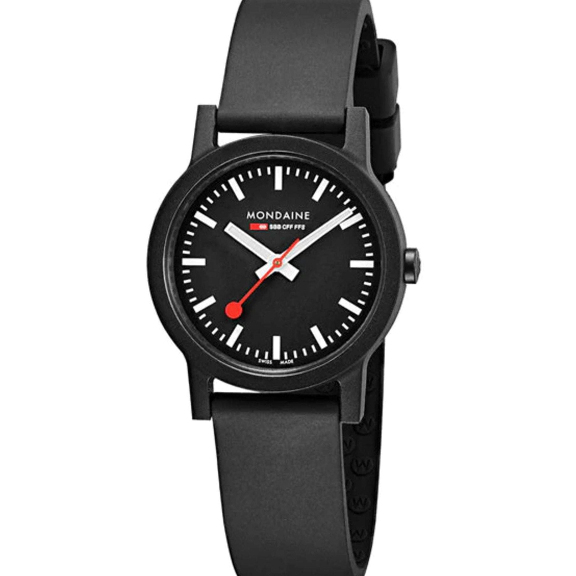 Mondaine Essence Black Rubber Strap Black Dial Raw Material Case Ladies Watch MS1.32120.RB