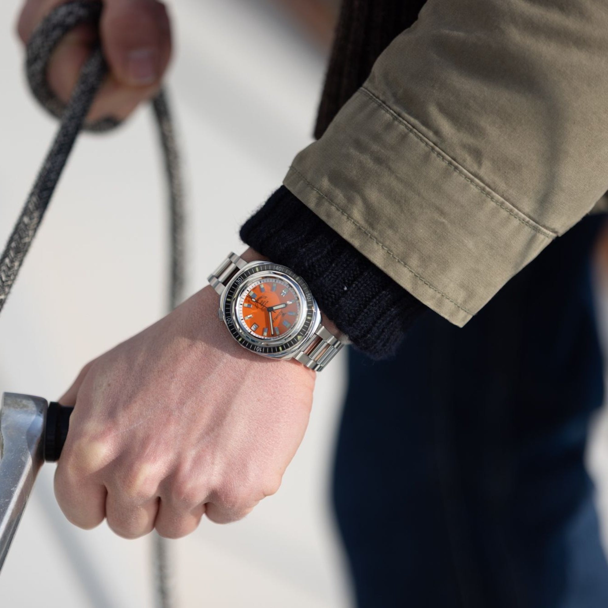Squale 2001 Reverse Automatic Orange Dial Steel Strap Men's Watch 2001BKOR.AC