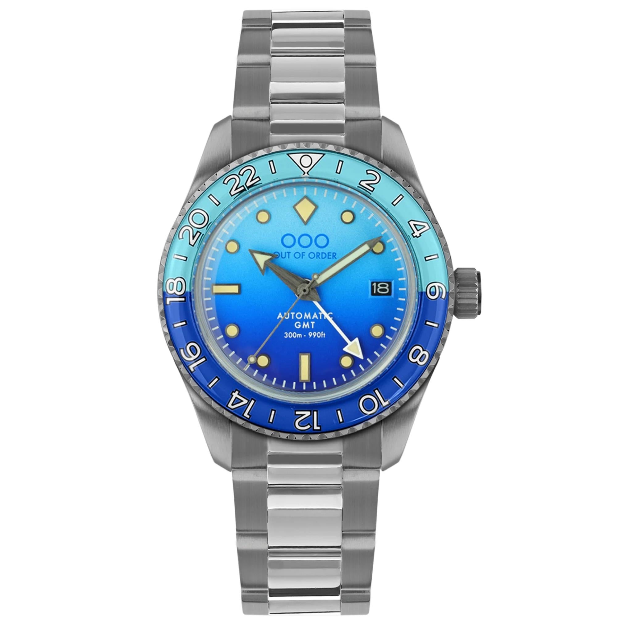 Out Of Order Bomba Blu Shaker Automatic GMT Ultra-Brushed Men's Watch OOO.001-25.BB.BAND.SS