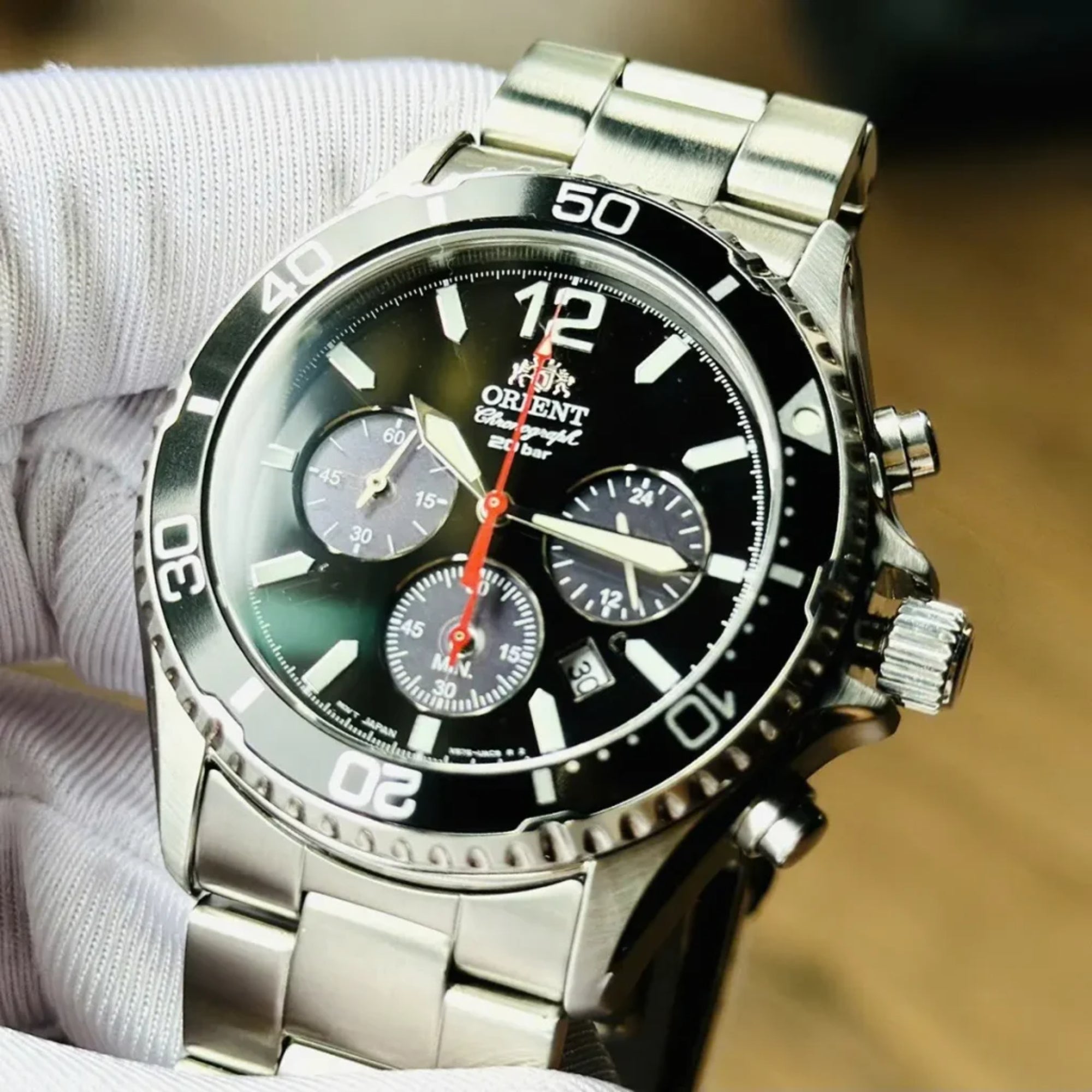 Orient Mako Solar Chronograph Quartz Black Dial Men's Dive Watch RA-TX0202B10B