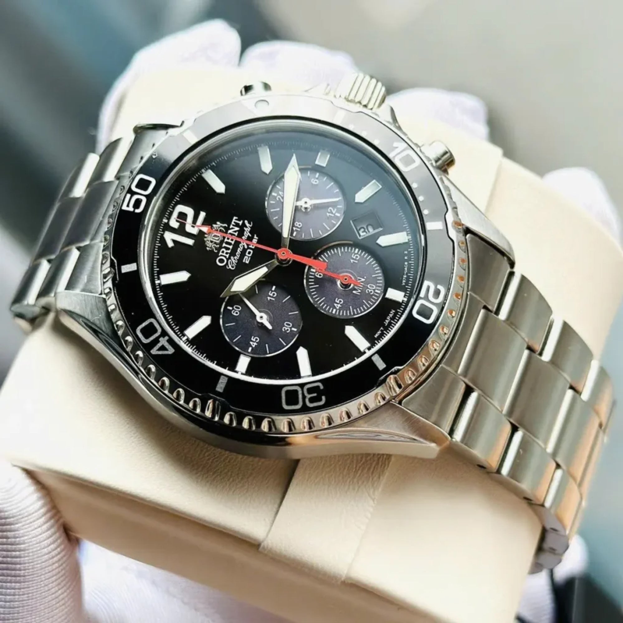 Orient Mako Solar Chronograph Quartz Black Dial Men's Dive Watch RA-TX0202B10B