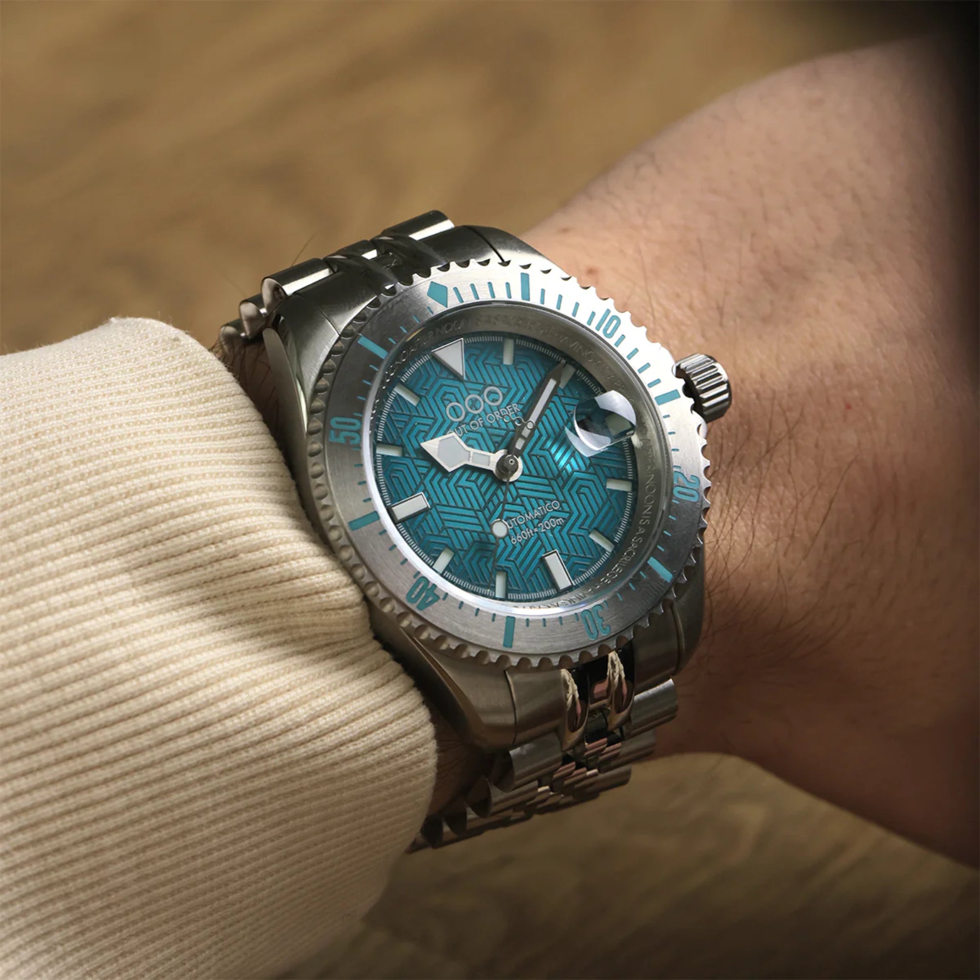 Out of Order Diverissimo Azteco Ottanio Aqua Green Dial Steel Strap Men's Watch OOO.001-32.OT