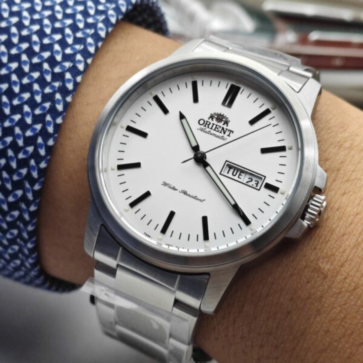 Orient Sports Contemporary Automatic White Dial Steel Strap Men’s Watch RA-AA0C03S39B