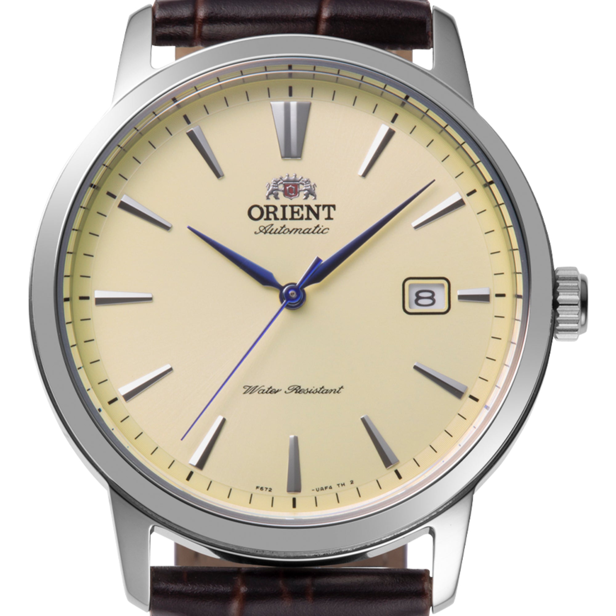 Orient Bambino Classic European Exclusive Automatic Ivory Dial Leather Strap Men's Dress Watch RA-AC0F16S30B