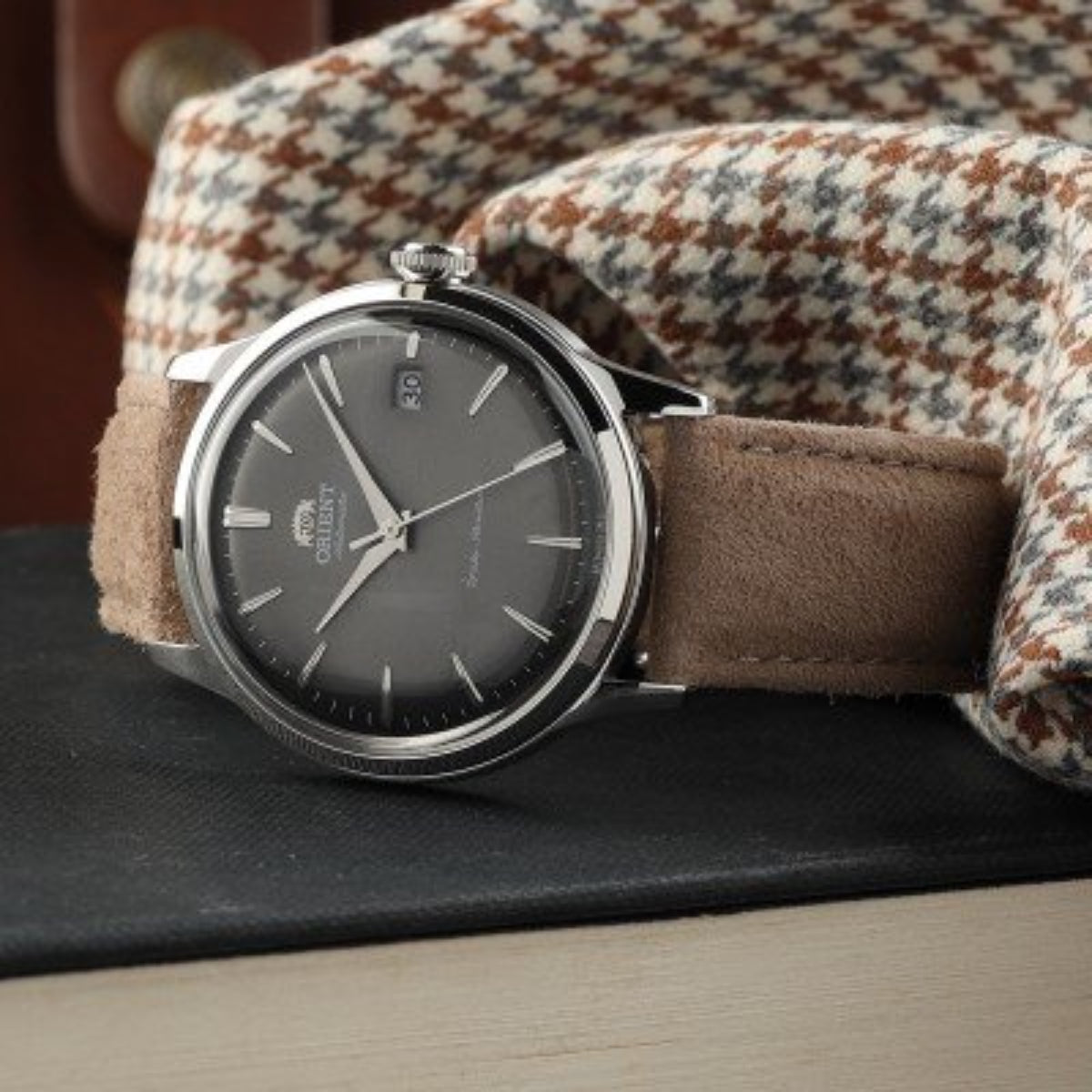Orient Bambino Classic Vintage Style Automatic Gray Dial Leather Strap Men's Dress Watch RA-AC0M13N30B