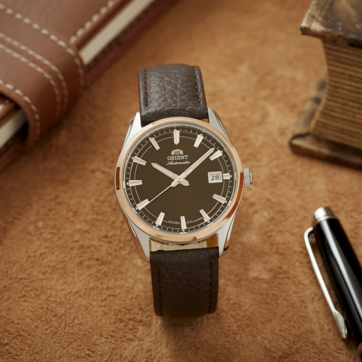 Orient Contemporary Stretto Date Automatic Brown Dial Leather Strap Men's Watch RA-AC0R03Y30B