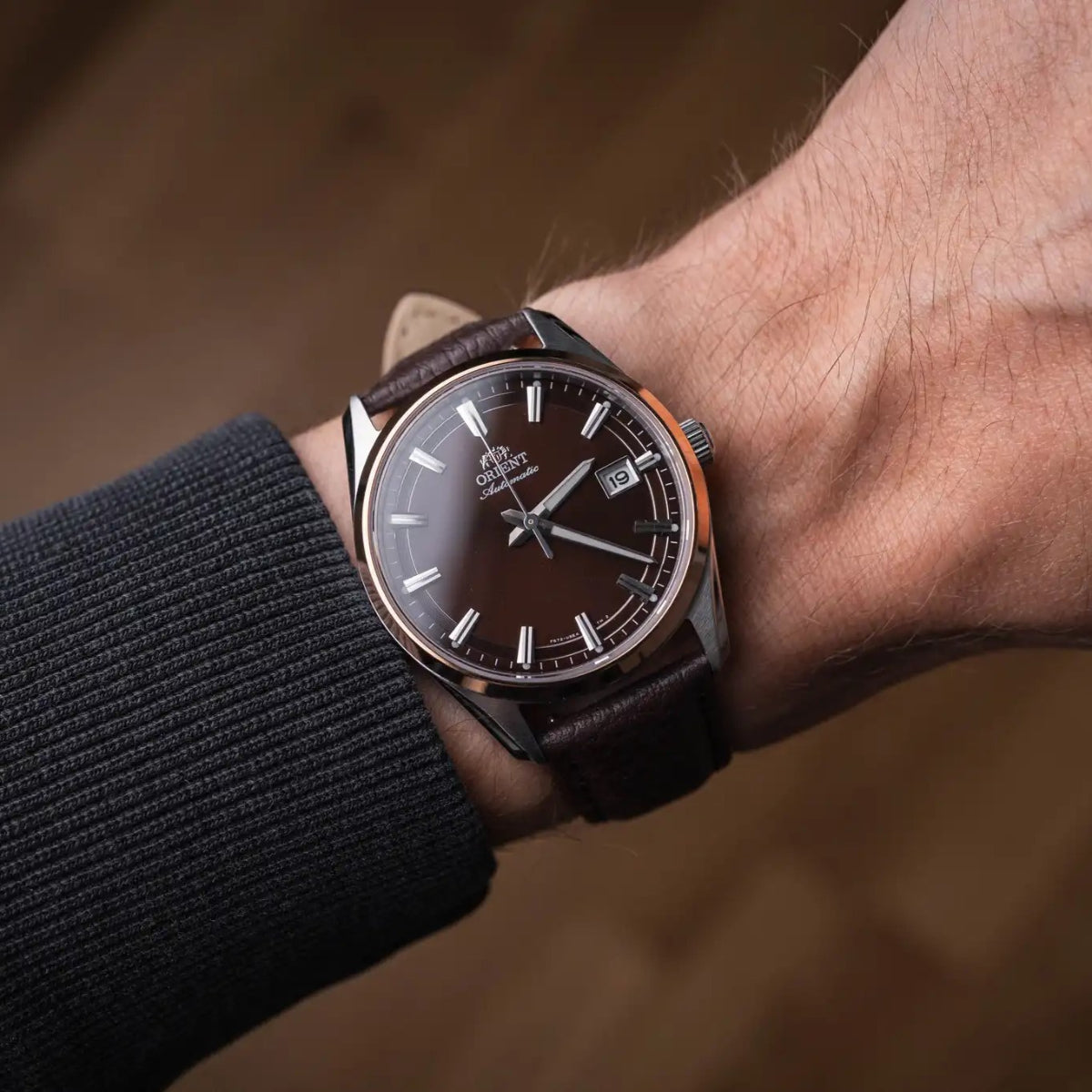 Orient Contemporary Stretto Date Automatic Brown Dial Leather Strap Men's Watch RA-AC0R03Y30B