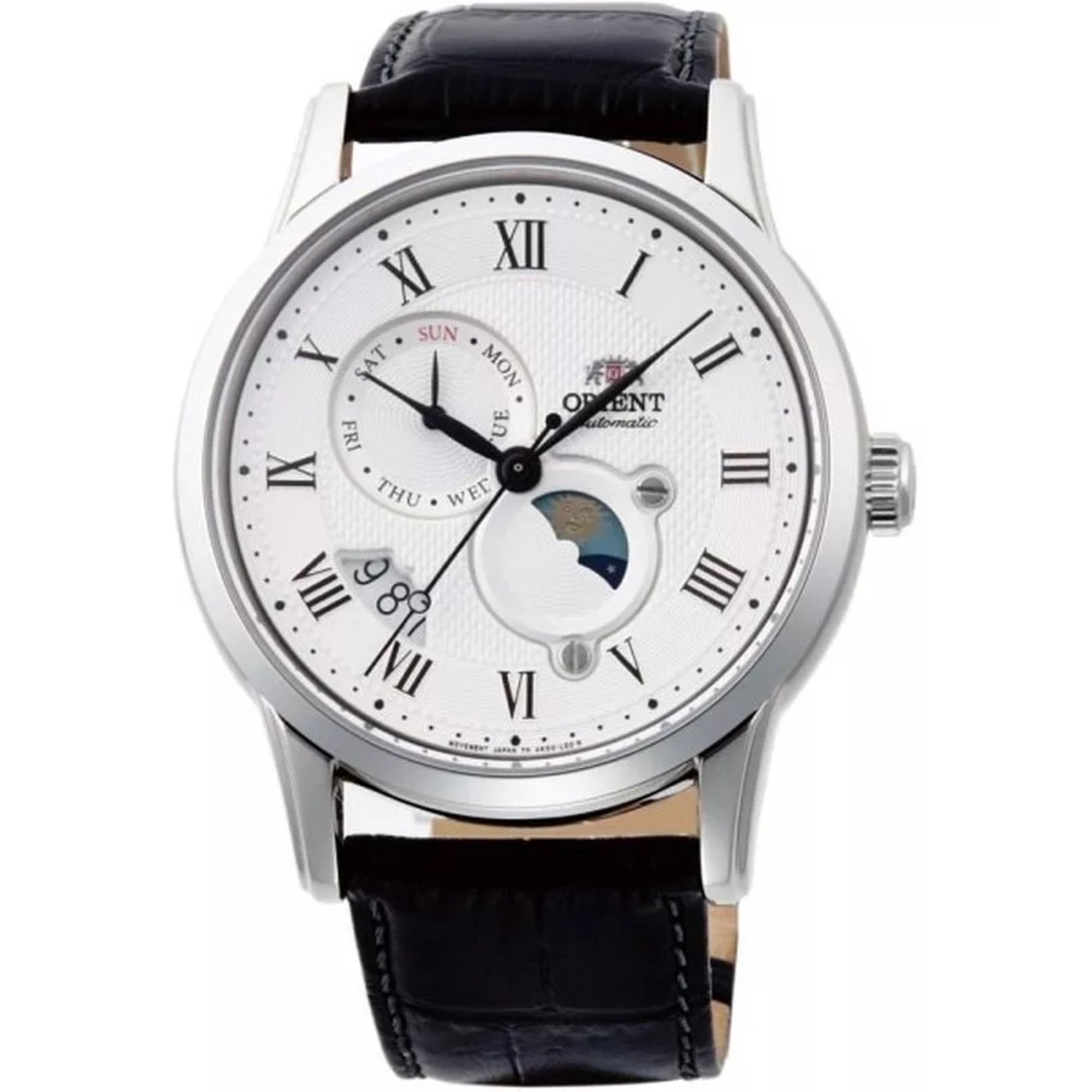 Orient Sun and Moon White Dial Leather Strap Men's Watch RA-AK0008S30B