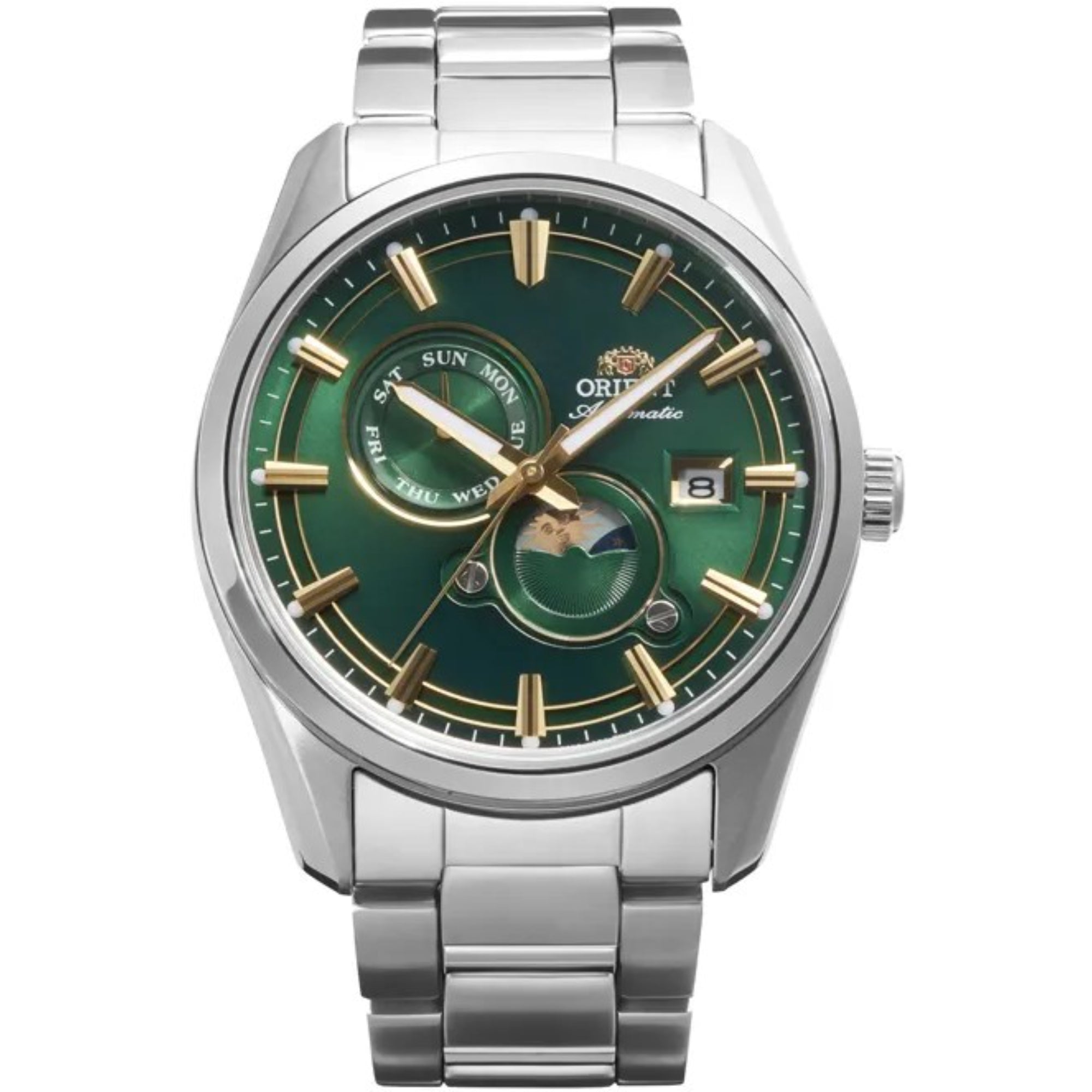Orient Stretto 41.5mm Sun & Moon Green Dial Steel Men's Automatic Watch RA‑AK0314E30B