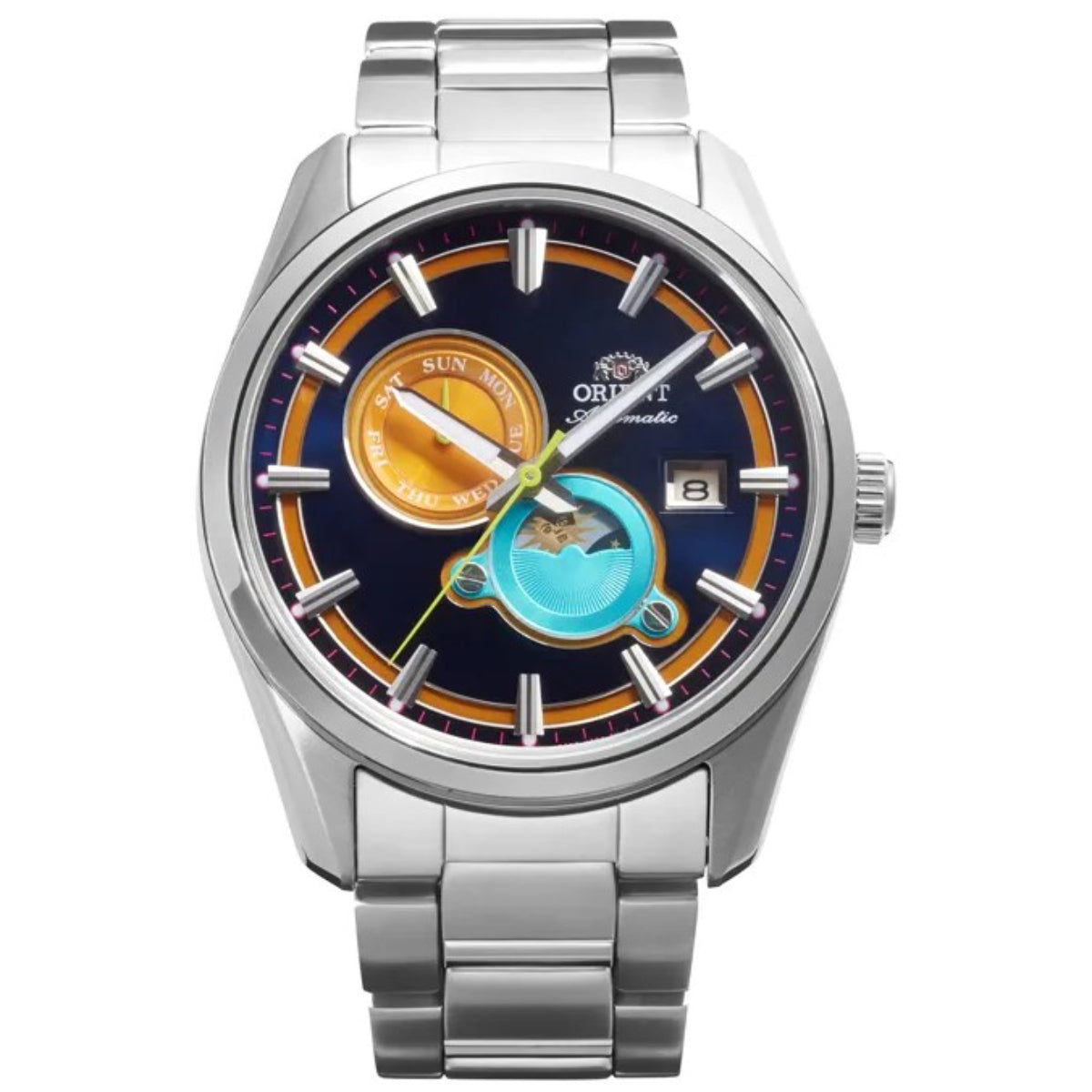 Orient Stretto Sun & Moon Limited Edition Multi-Coloured Dial Steel Strap Men's Watch RA-AK0316L30B