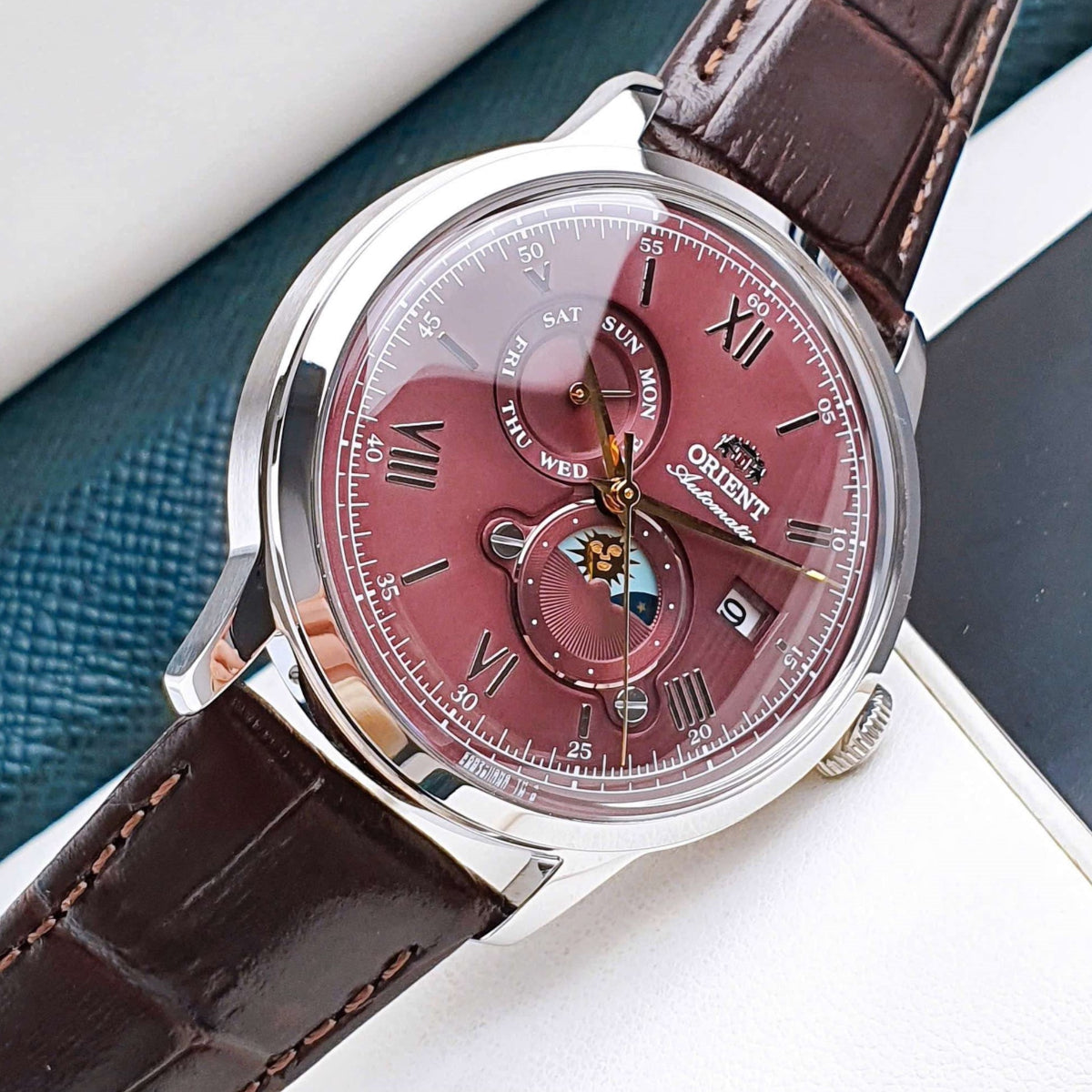 Orient Bambino Sun & Moon Red Dial Men's Watch RA-AK0807R30B