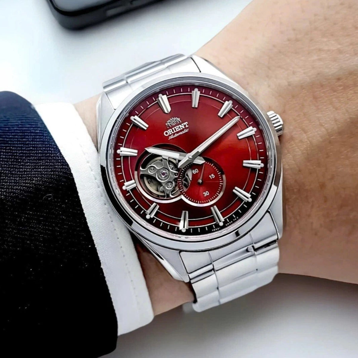 Orient Contemporary 41mm Open Heart Red Dial Steel Mens Automatic Watch RA-AR0010R30B