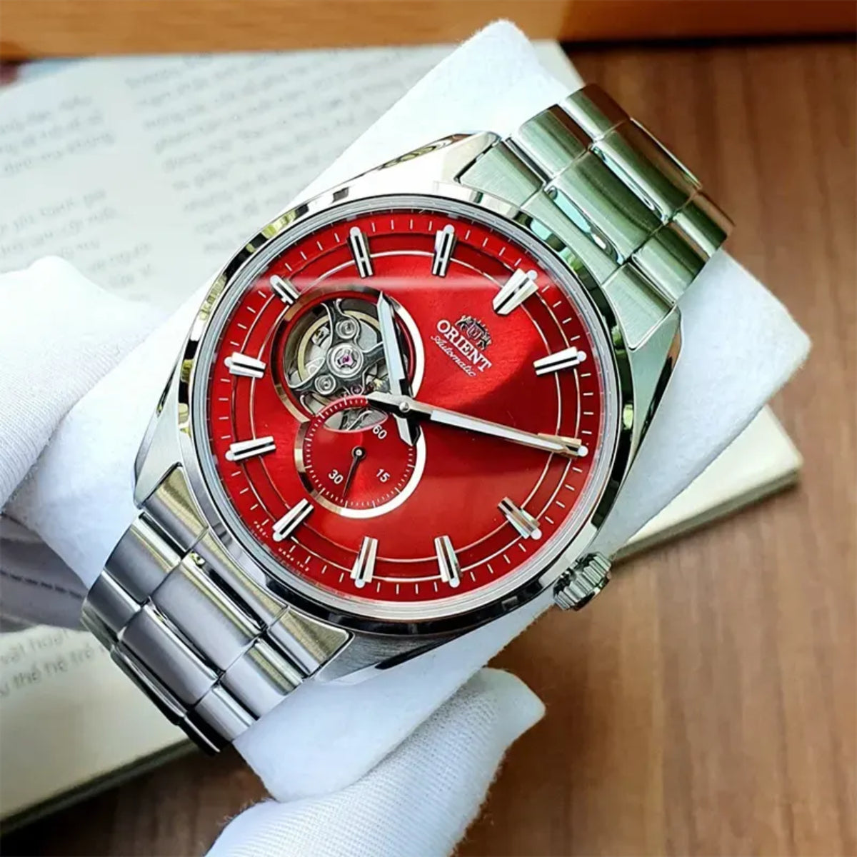 Orient Contemporary 41mm Open Heart Red Dial Steel Mens Automatic Watch RA-AR0010R30B