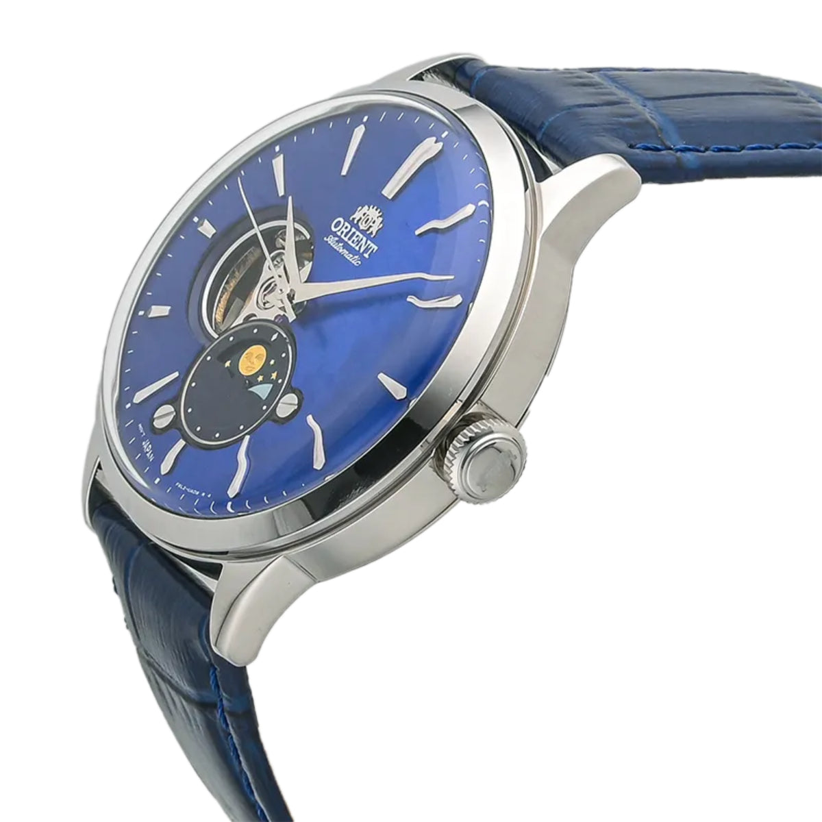 Orient Sun & Moon 41.5mm Blue Dial Leather Mens Automatic Watch RA-AS0103A30B