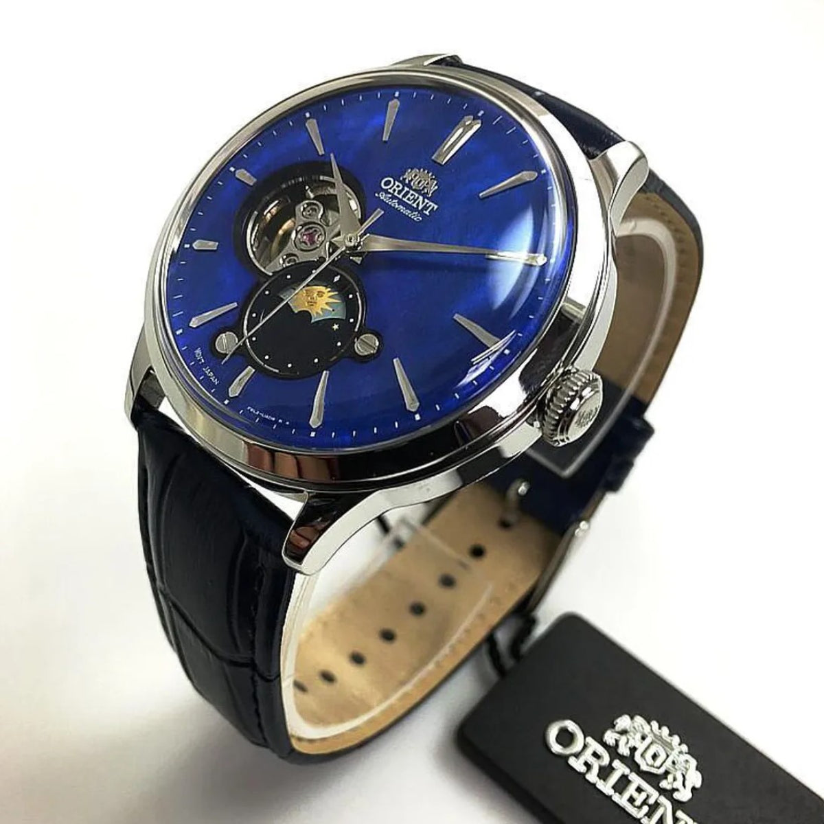 Orient Sun & Moon 41.5mm Blue Dial Leather Mens Automatic Watch RA-AS0103A30B