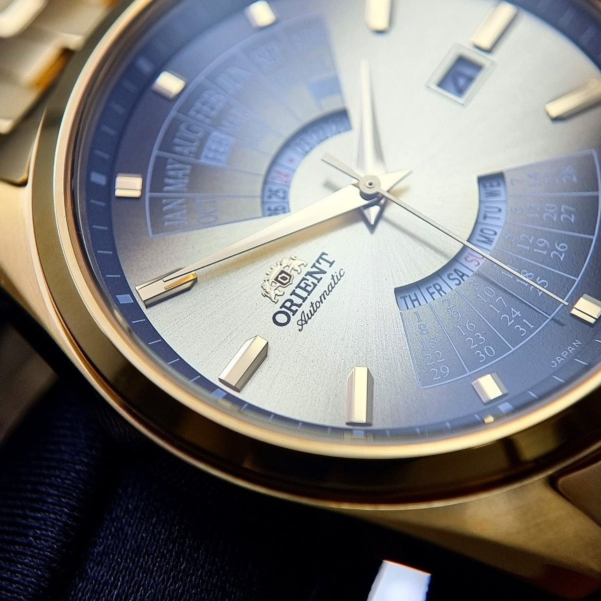 Orient Contemporary Multi-Year Calendar Automatic Champagne Dial Steel Strap Men’s Watch RA-BA0001G30B