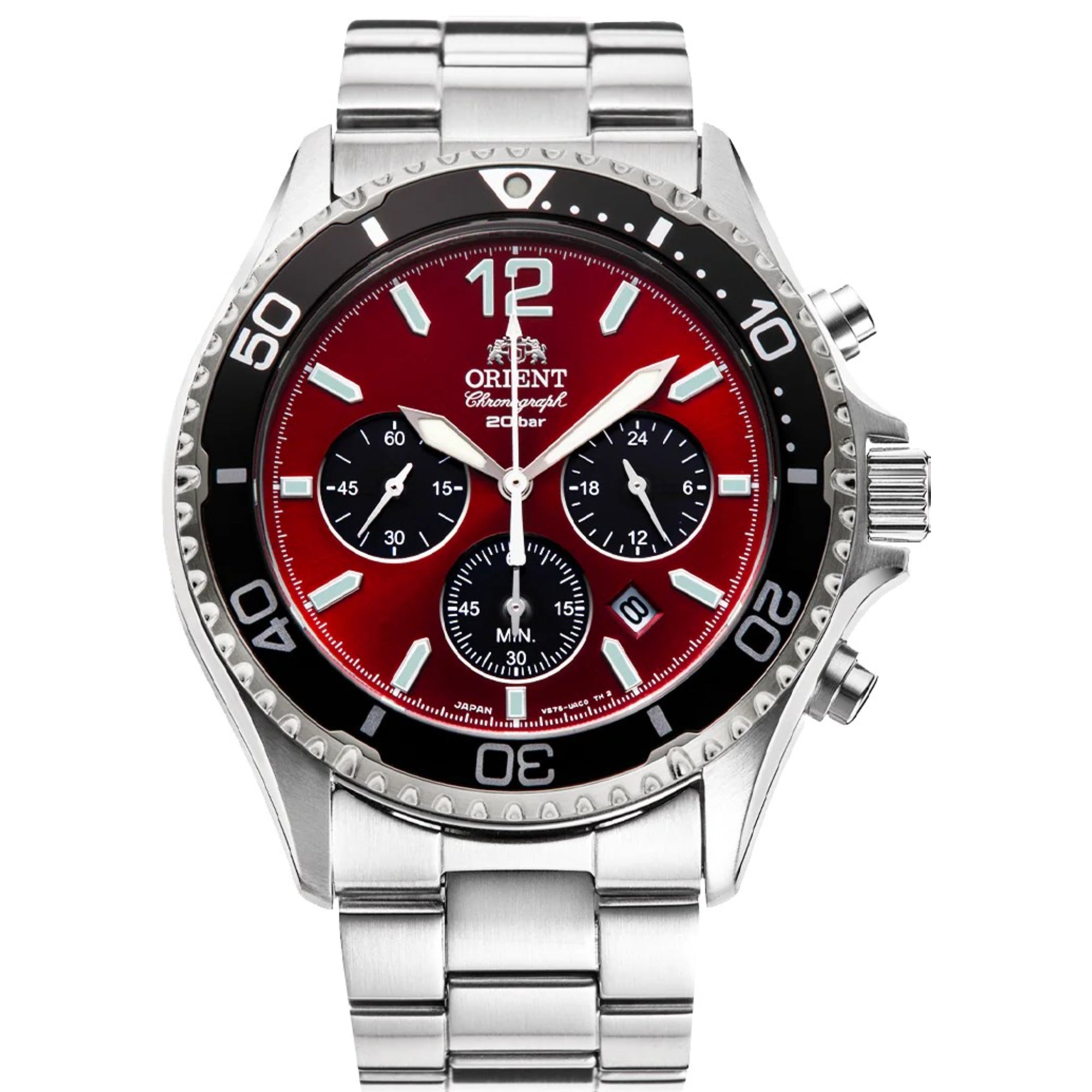 Orient Mako Solar Red Dial Steel Bracelet Men’s Watch RA-TX0207R10B