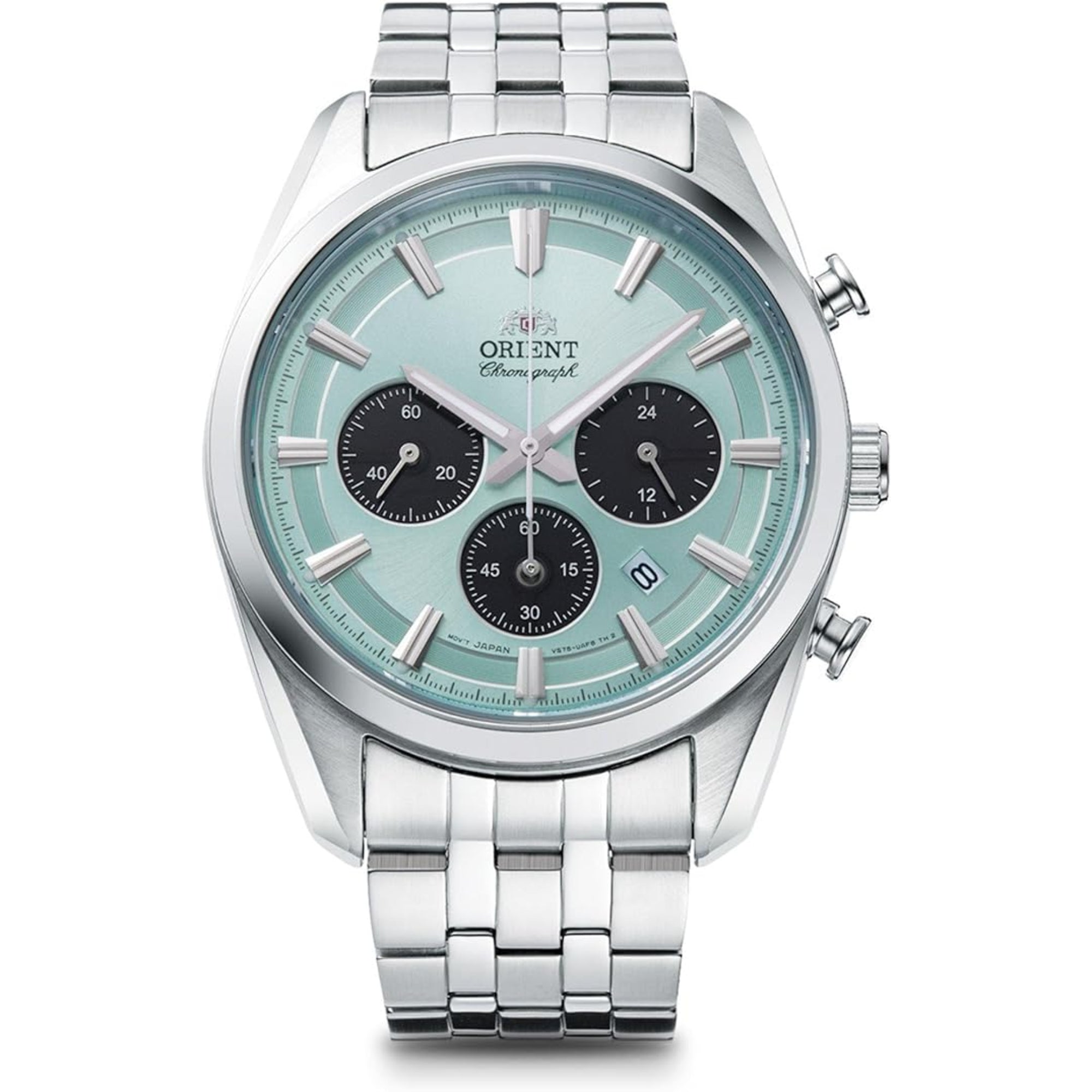 Orient Contemporary Stretto Date Solar Chronograph Blue Dial Steel Strap Men’s Watch RA-TX0304L10B