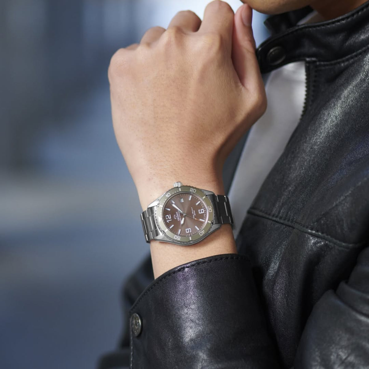 Orient Mako Solar Quartz Brown Dial Steel Strap Men's Watch RA-WJ0004Y10B