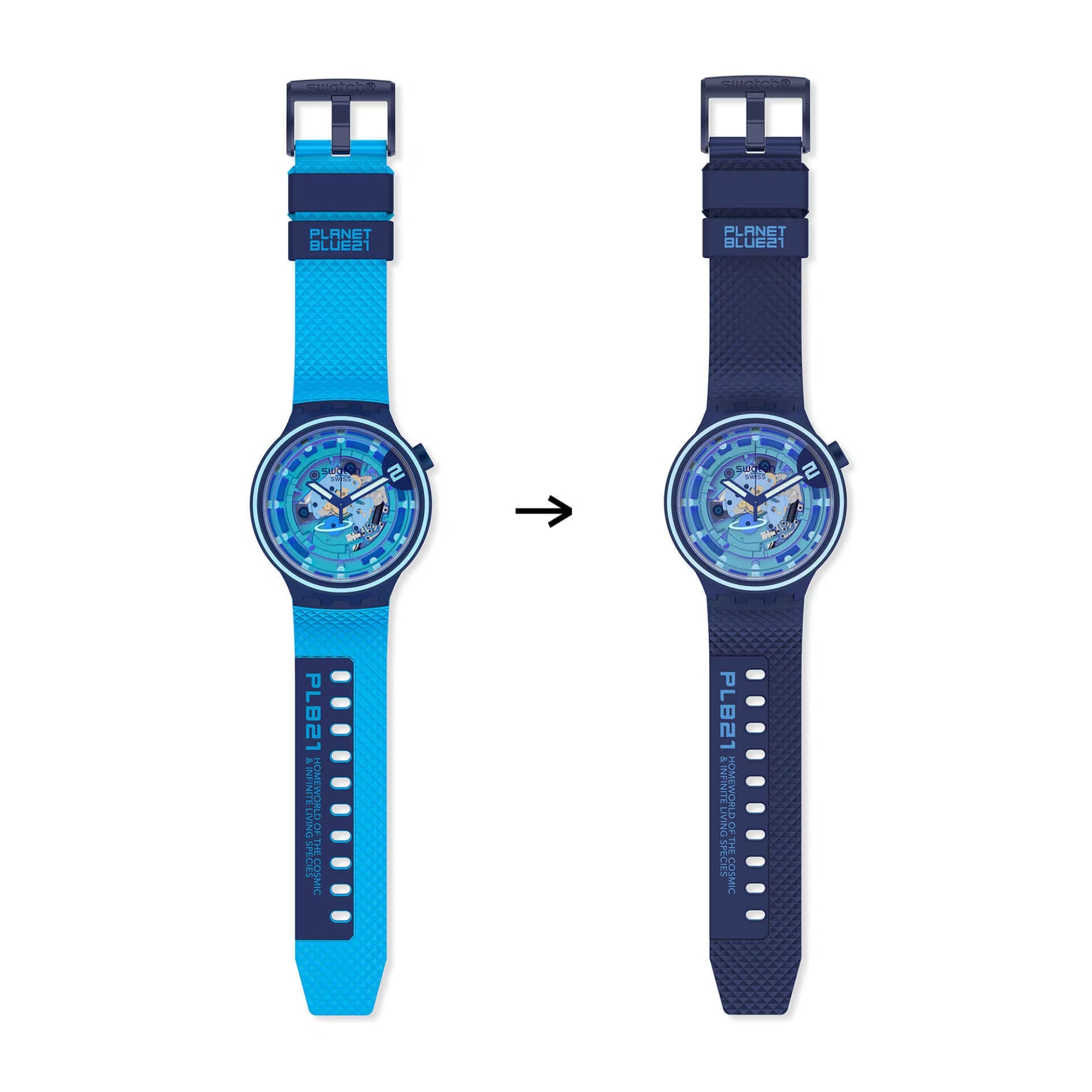 Swatch Big Bold Second Home Transparent Dial Blue Silicone Strap Unisex Watch SB01N101