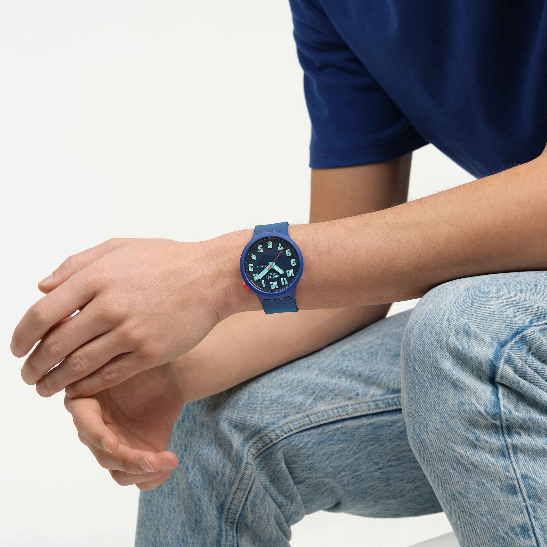 Swatch Essentially Bold Blue Dial Silicone Strap Unisex Watch SB01N700
