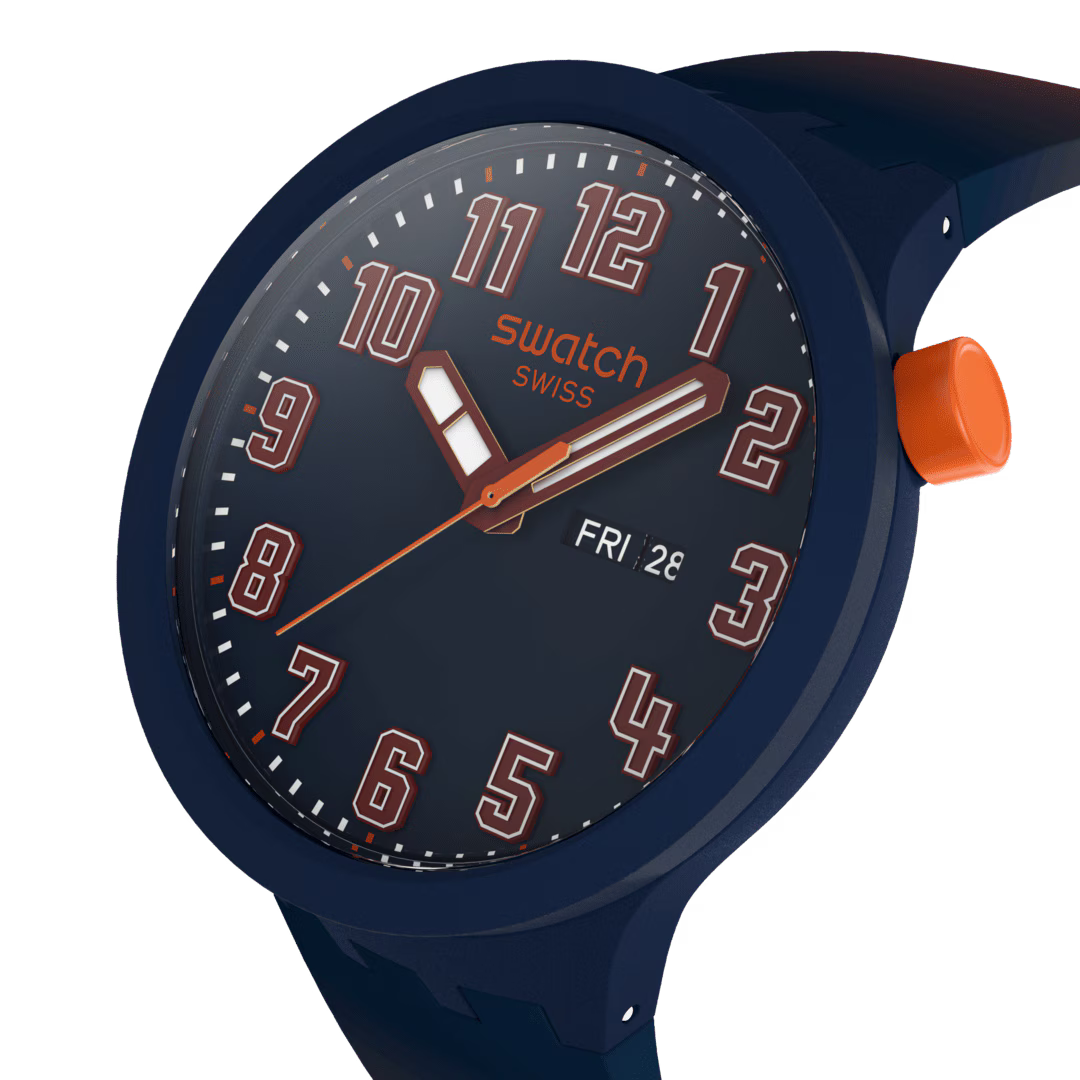 Swatch Essentially Confident Dark Blue Dial Silicone Strap Watch SB01S700