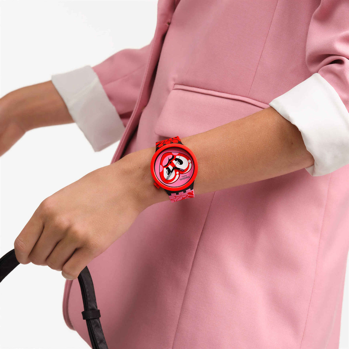 Swatch BIOCERAMIC Hattie’s Quartz Heart Pink Dial Silicone Strap Unisex Watch SB05Z103