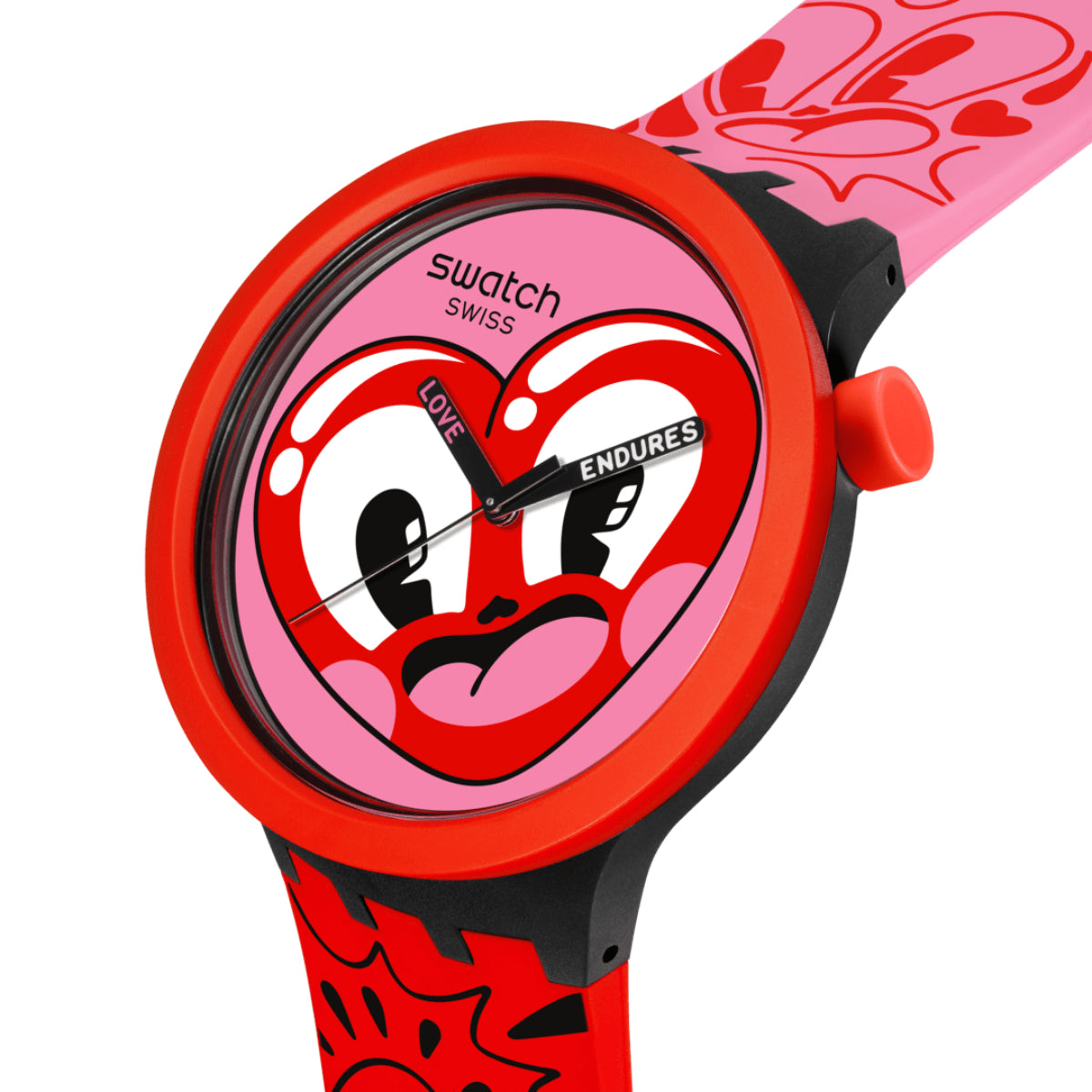 Swatch BIOCERAMIC Hattie’s Quartz Heart Pink Dial Silicone Strap Watch SB05Z103