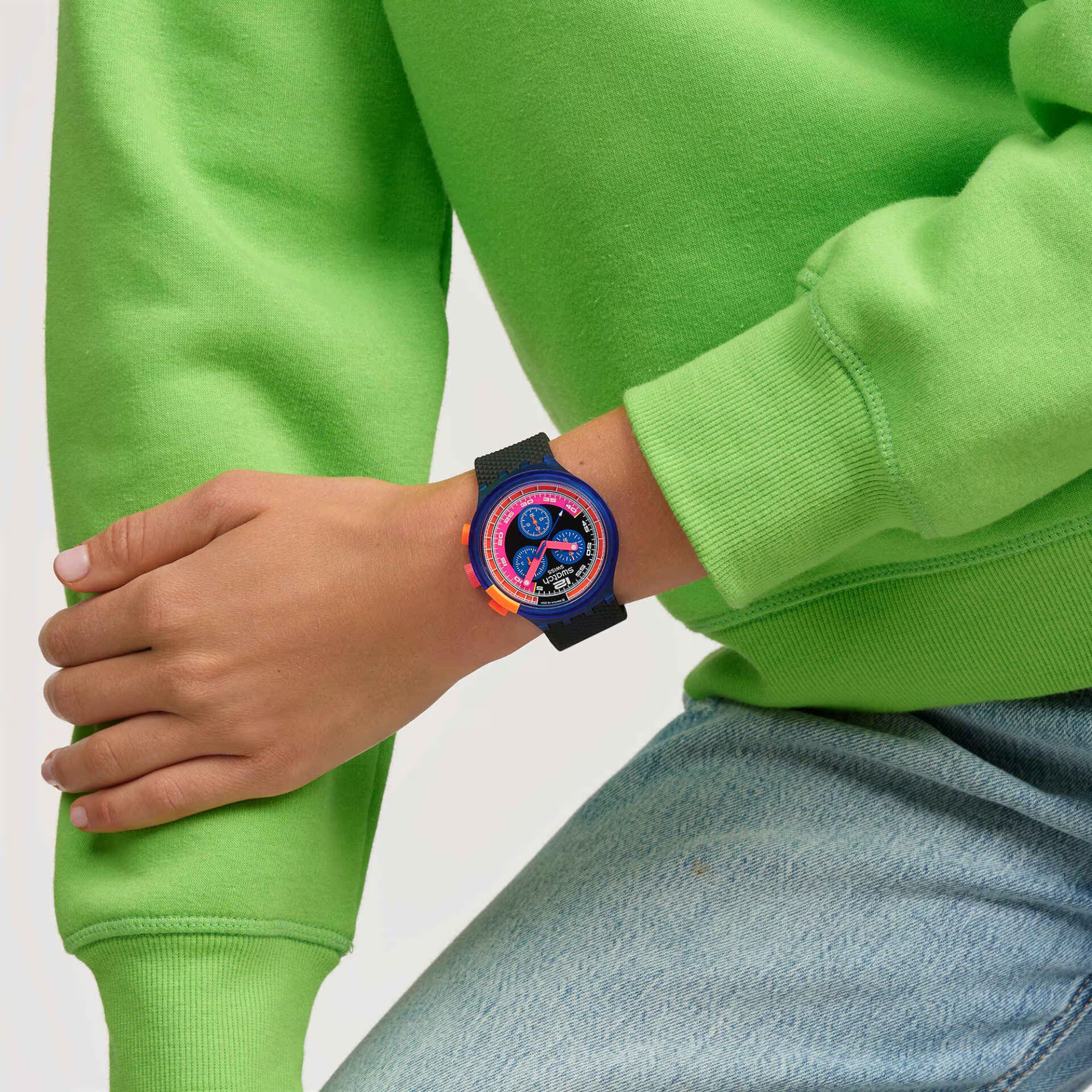 Swatch Quartz Neon Party To The Max Big Bold Chrono Black Dial Men's Watch SB06N102