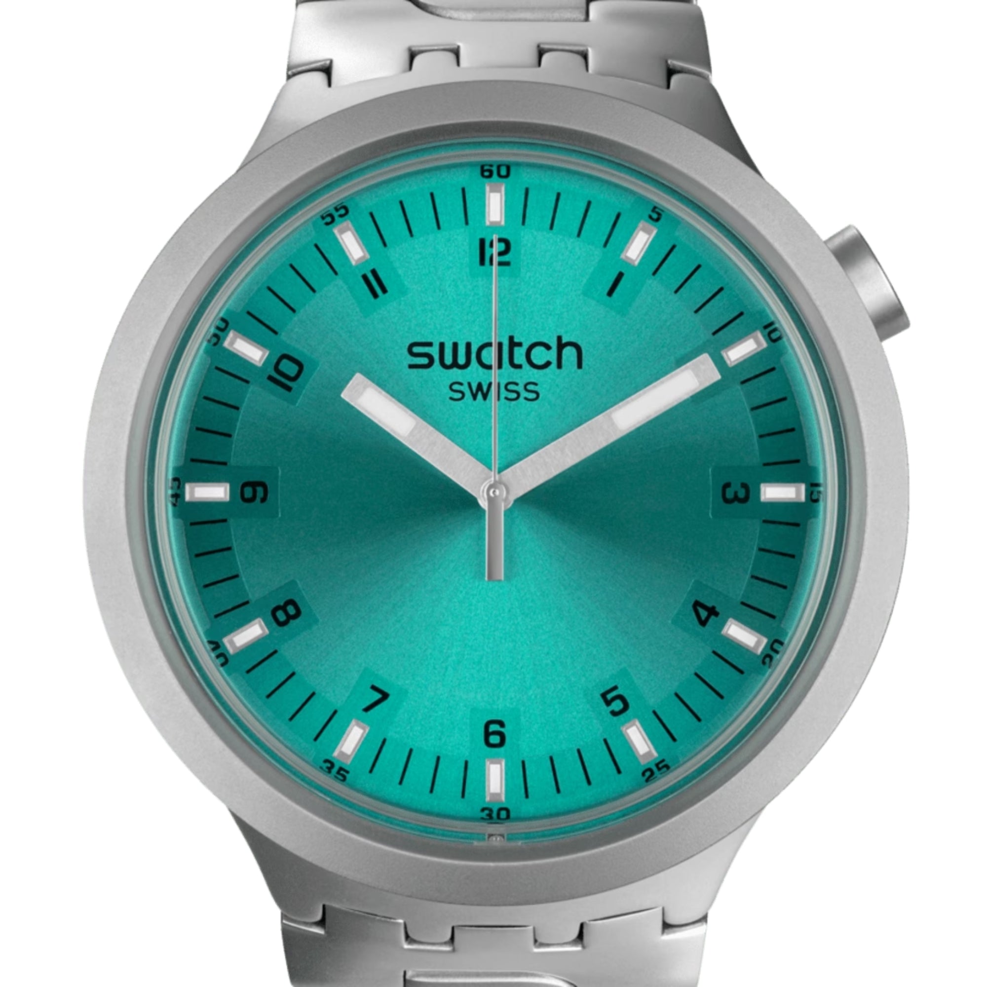 Swatch Big Bold Aqua Shimmer Face Quartz Blue Dial Stainless Steel Bracelet Unisex Watch SB07S100G