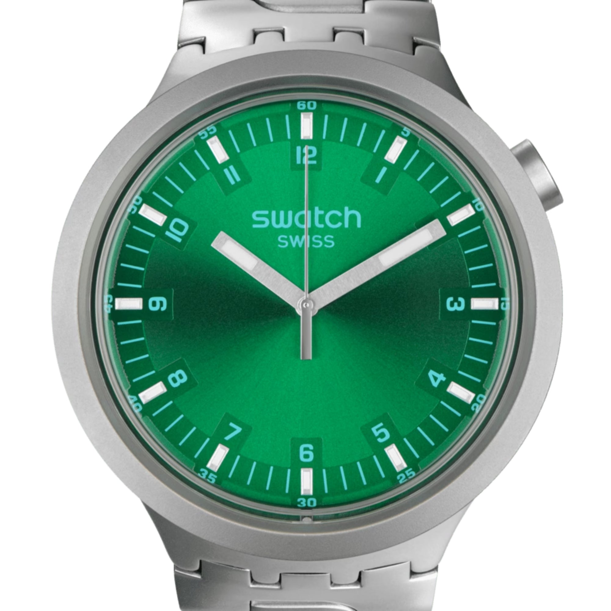 Swatch Big Bold Irony Forest Face Quartz Green Dial Steel Strap Unisex Watch SB07S101G