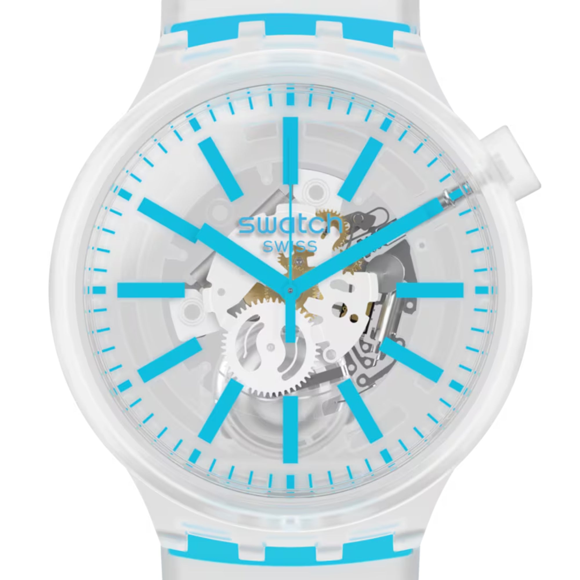 Swatch BlueInJelly Quartz Transparent Dial Silicone Strap Watch SO27E105