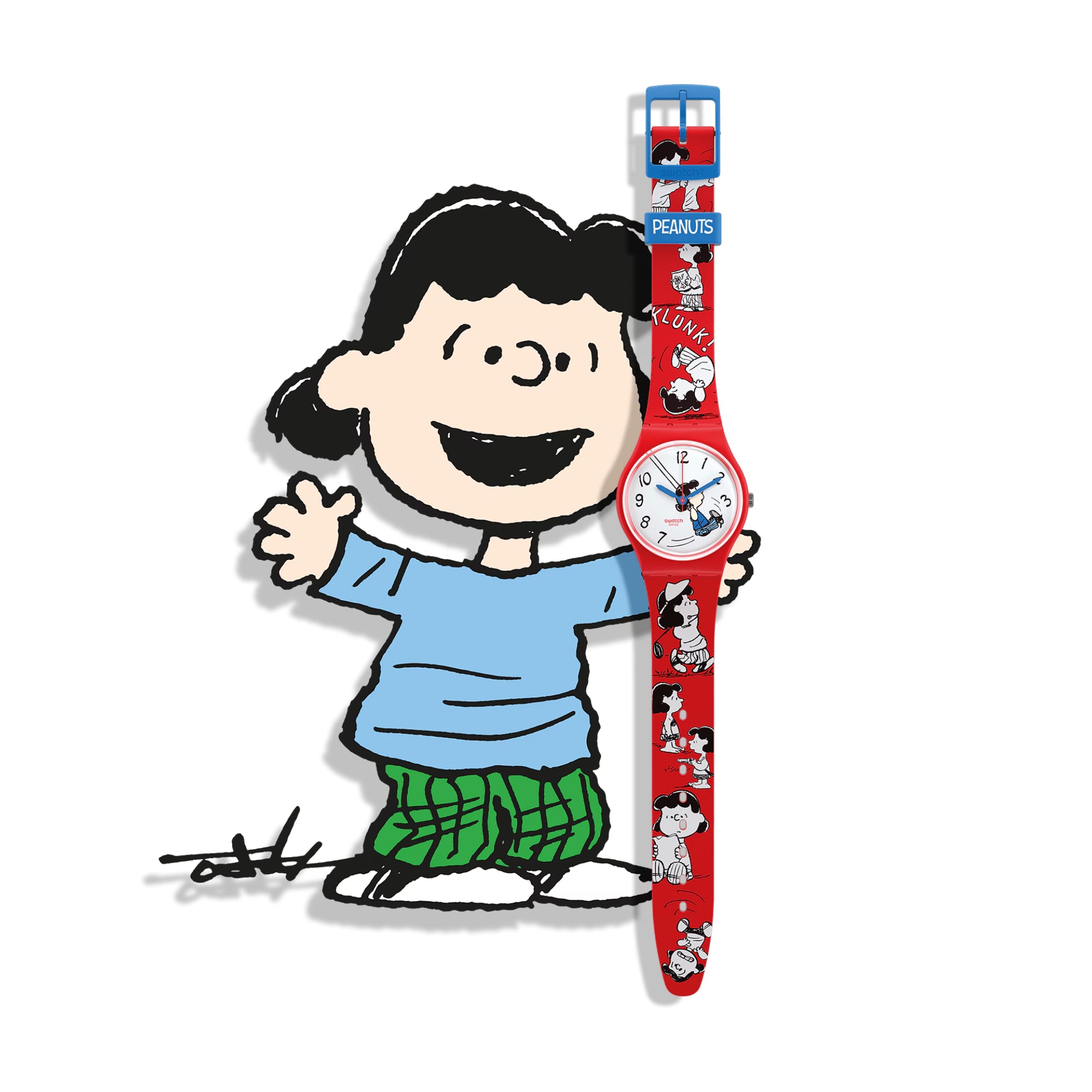 Swatch Peanuts Lucy Klunk! White Dial Red Silicone Strap Watch SO28Z106