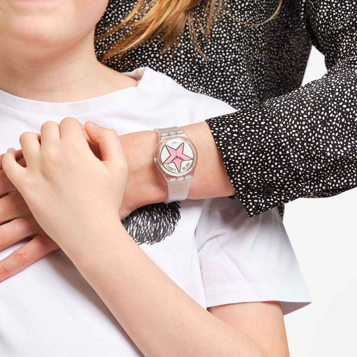 Swatch Star Mom Quartz Pink Dial Silicone Strap Ladies Watch SO28Z108