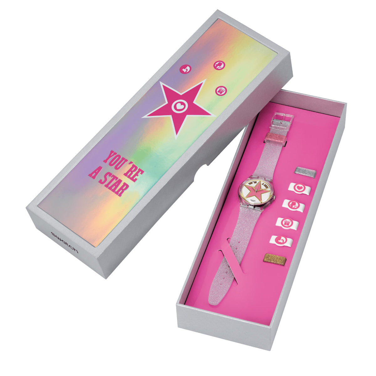 Swatch Star Mom Quartz Pink Dial Silicone Strap Ladies Watch SO28Z108