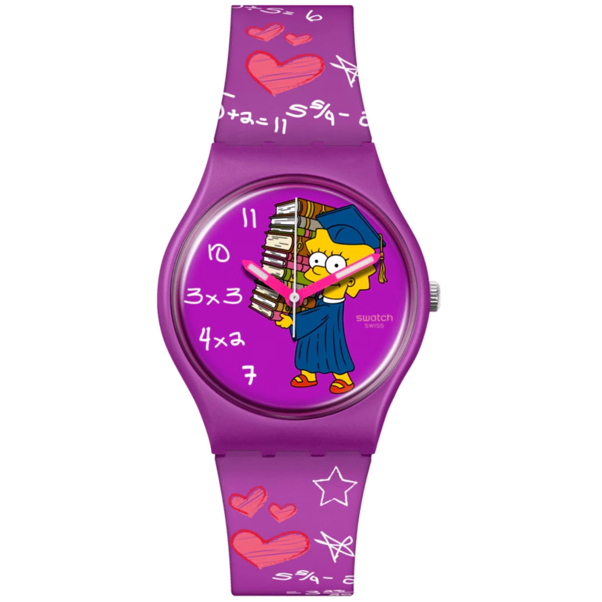 Swatch Simpsons Lisa Class Act Purple Dial Silicone Strap Unisex Watch SO28Z118