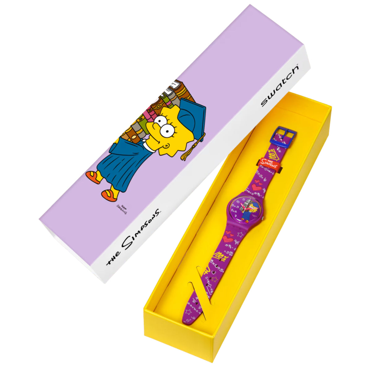 Swatch Simpsons Lisa Class Act Purple Dial Silicone Strap Watch SO28Z118