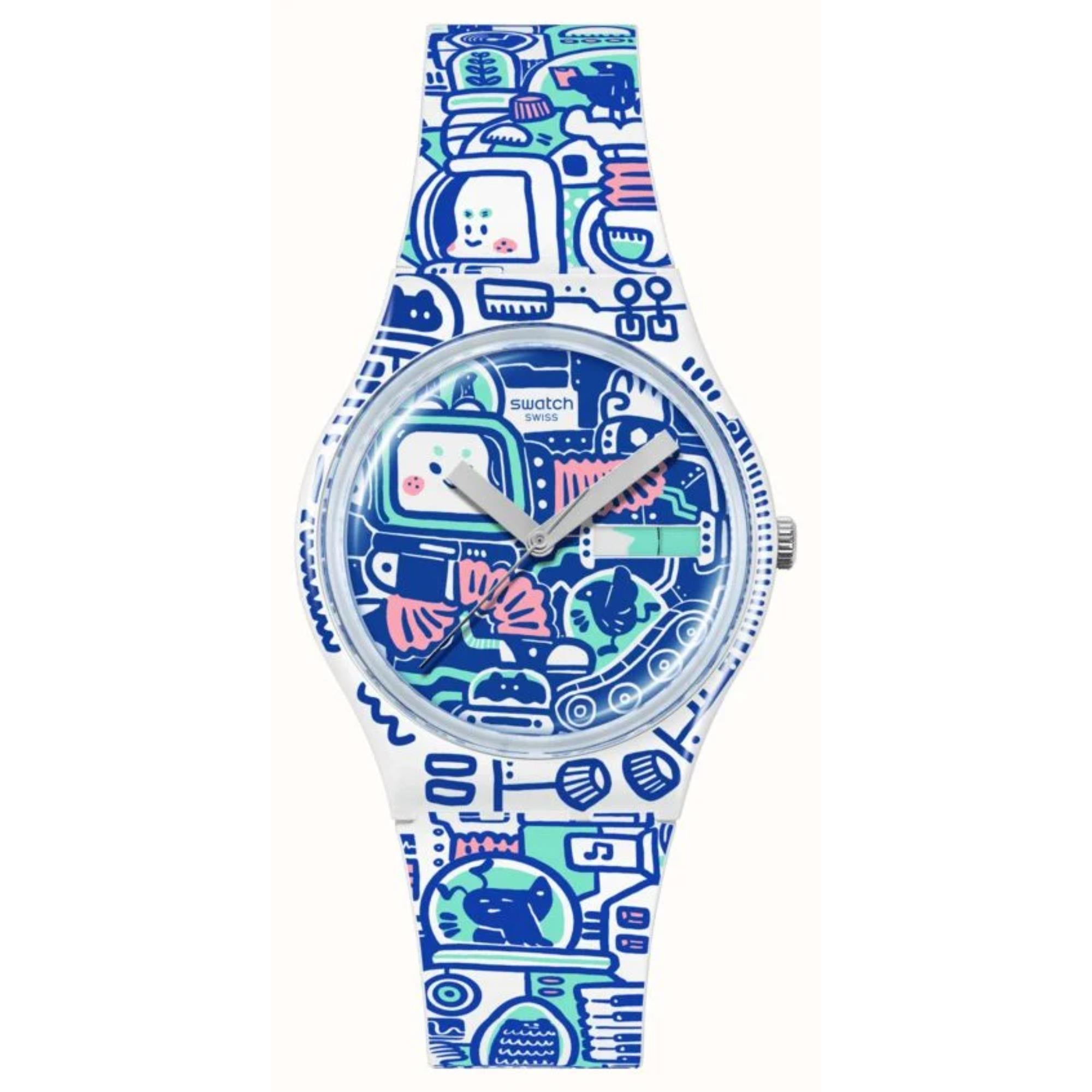 Swatch B-Bot  Quartz Multi-coloured Dial Silicone Strap Unisex Watch SO28Z702