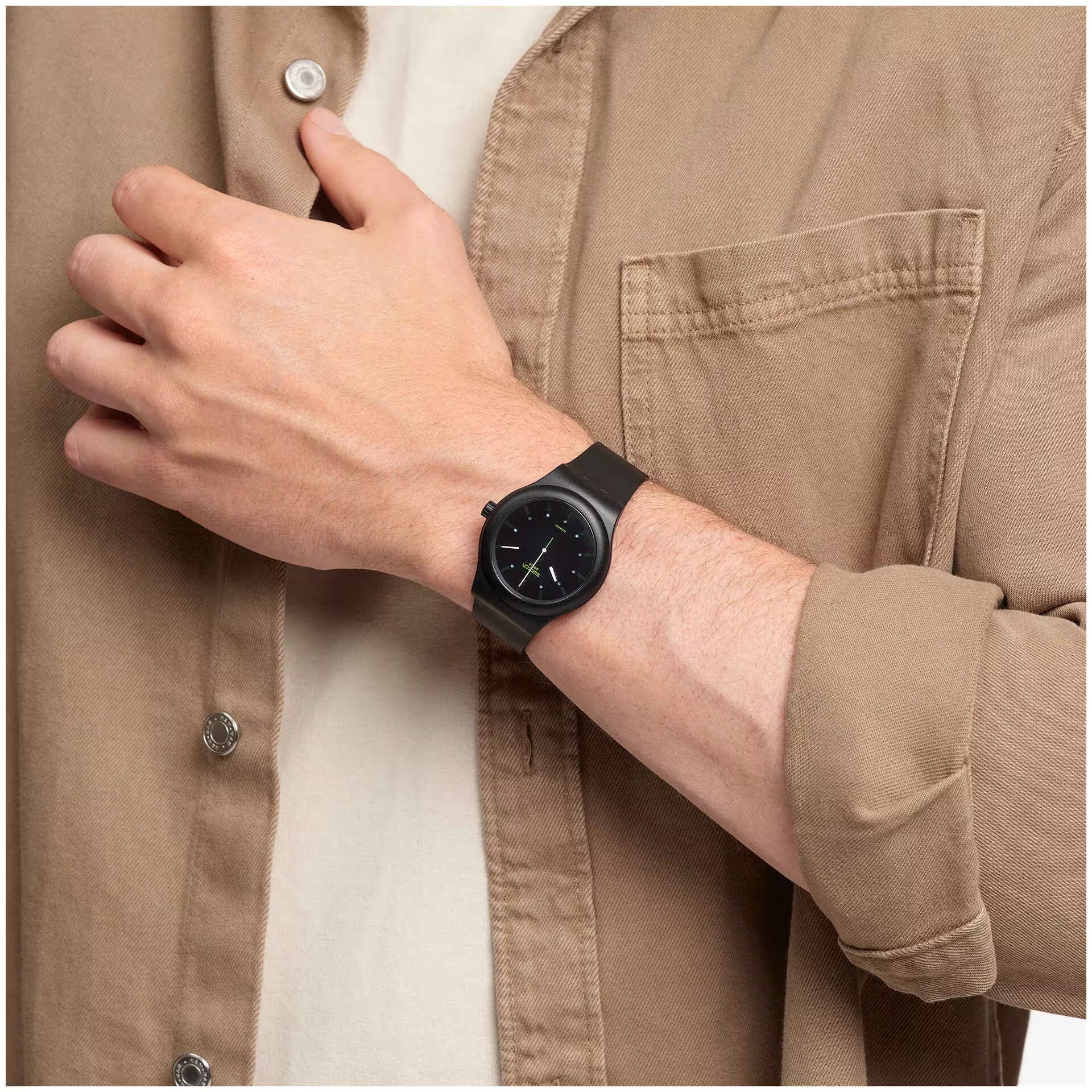 Swatch AM51 Automatic Black Dial Bio Sourced Strap Men's Watch SO30B400