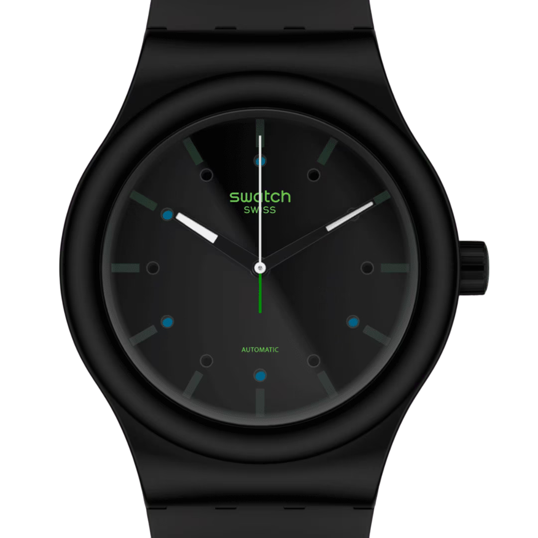 Swatch AM51 Automatic Black Dial Bio Sourced Strap Men's Watch SO30B400