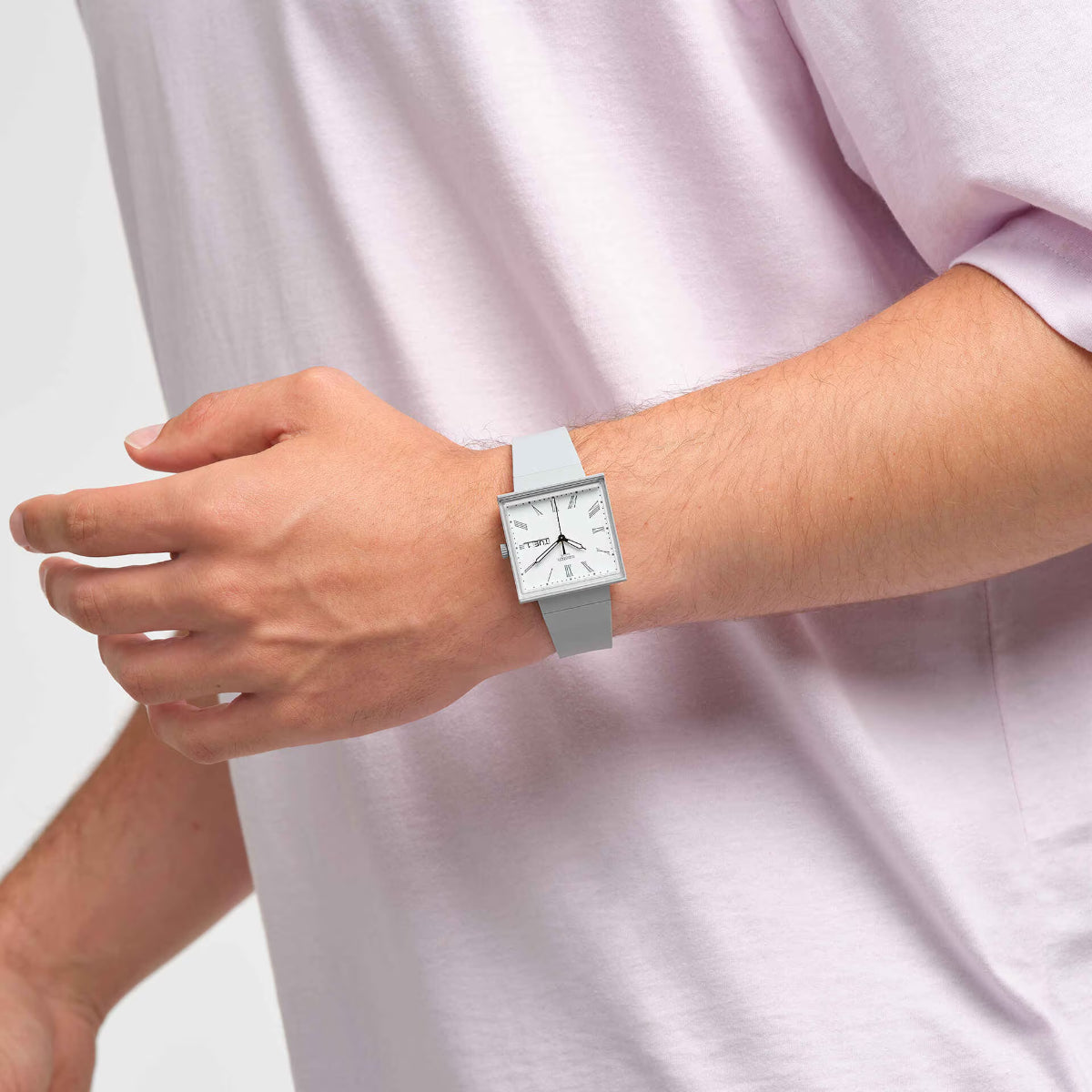 Swatch WHAT IF...GRAY? Square Bioceramic White Dial Bio-sourced Strap Watch SO34M700