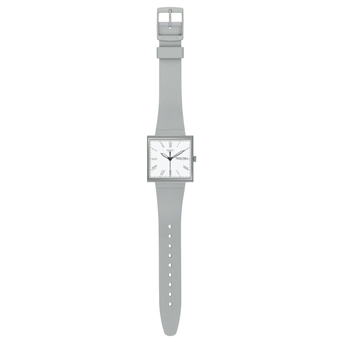 Swatch WHAT IF...GRAY? Square Bioceramic White Dial Bio-sourced Strap Watch SO34M700