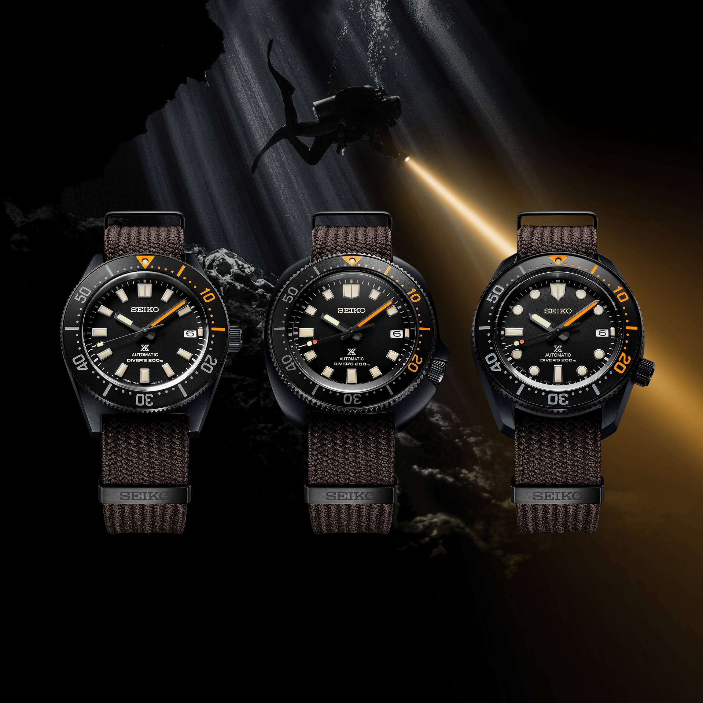 Seiko Prospex Black Series Heritage Collection 1968 Recreation Automatic Black Dial Brown Textile Strap Men's Watch SPB255J1