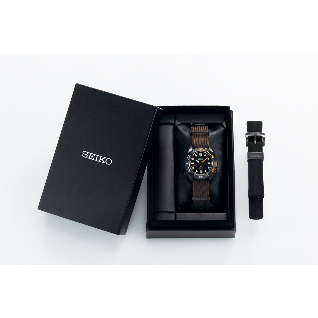 Seiko Prospex Black Series Heritage Collection 1968 Recreation Automatic Black Dial Brown Textile Strap Men's Watch SPB255J1