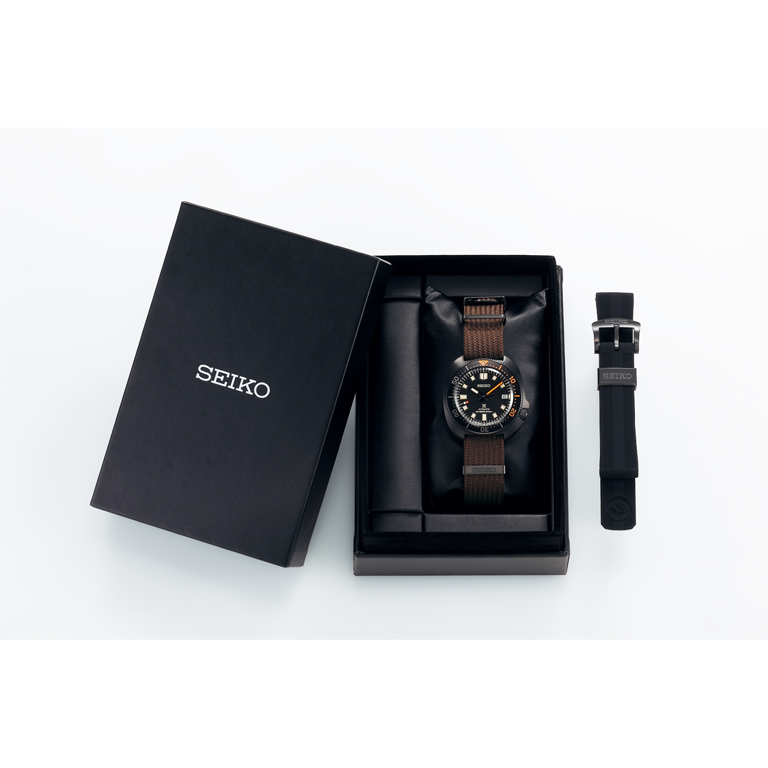 Seiko Prospex Black Series Heritage Collection 1970 Recreation Automatic Black Dial Brown Textile Strap Men's Watch SPB257J1