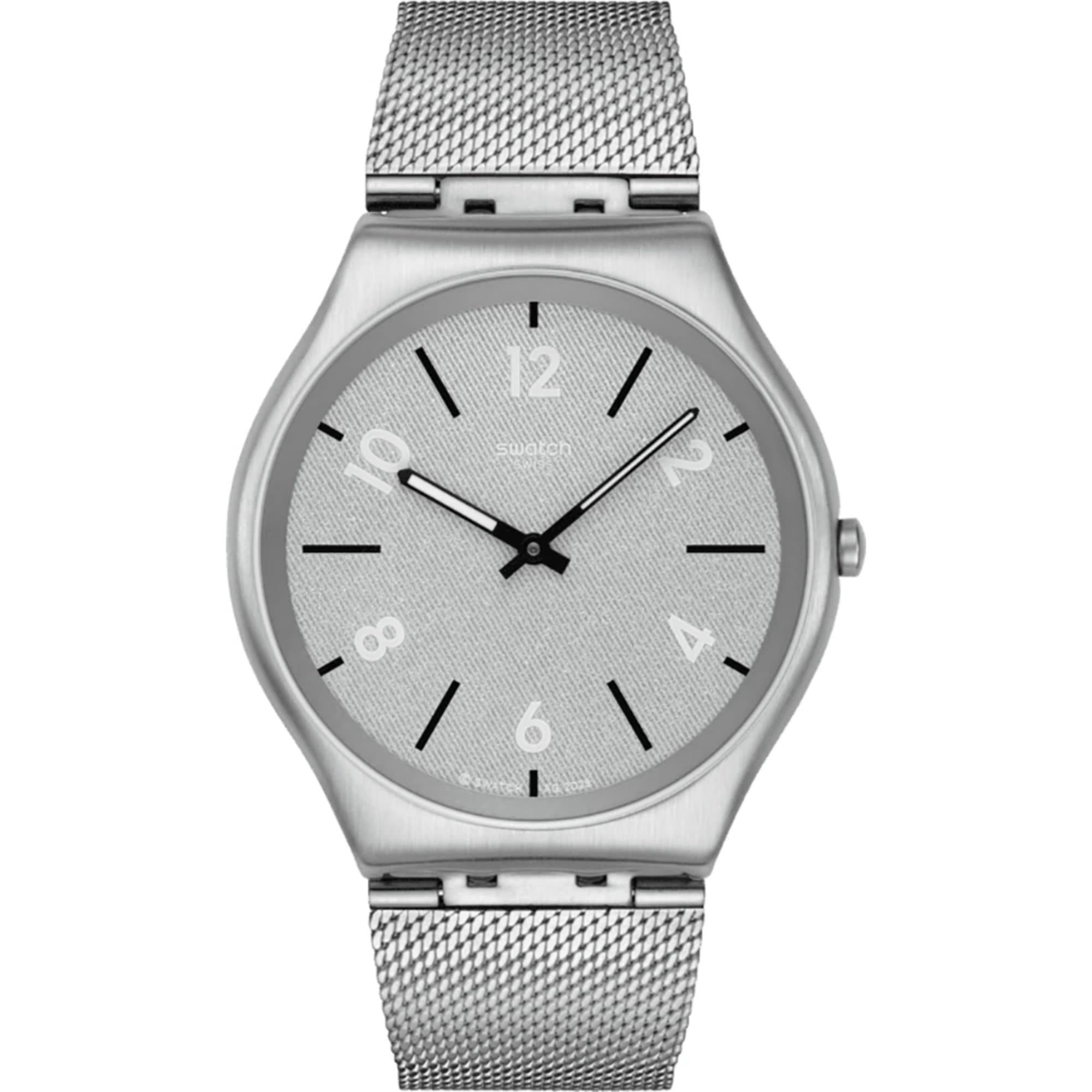 Swatch Skin Getting Meshy Grey Dial Steel Strap Unisex Watch SS07S152M