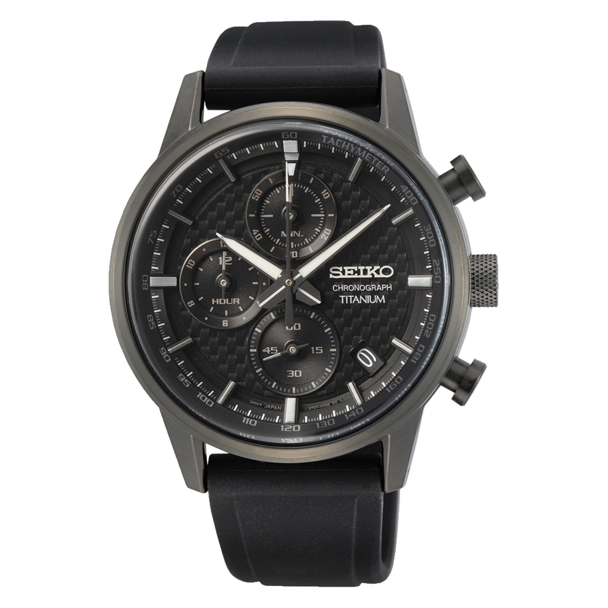 Seiko Conceptual Titanium Chronograph Black Dial Black Silicone Strap Men's Watch SSB393P1